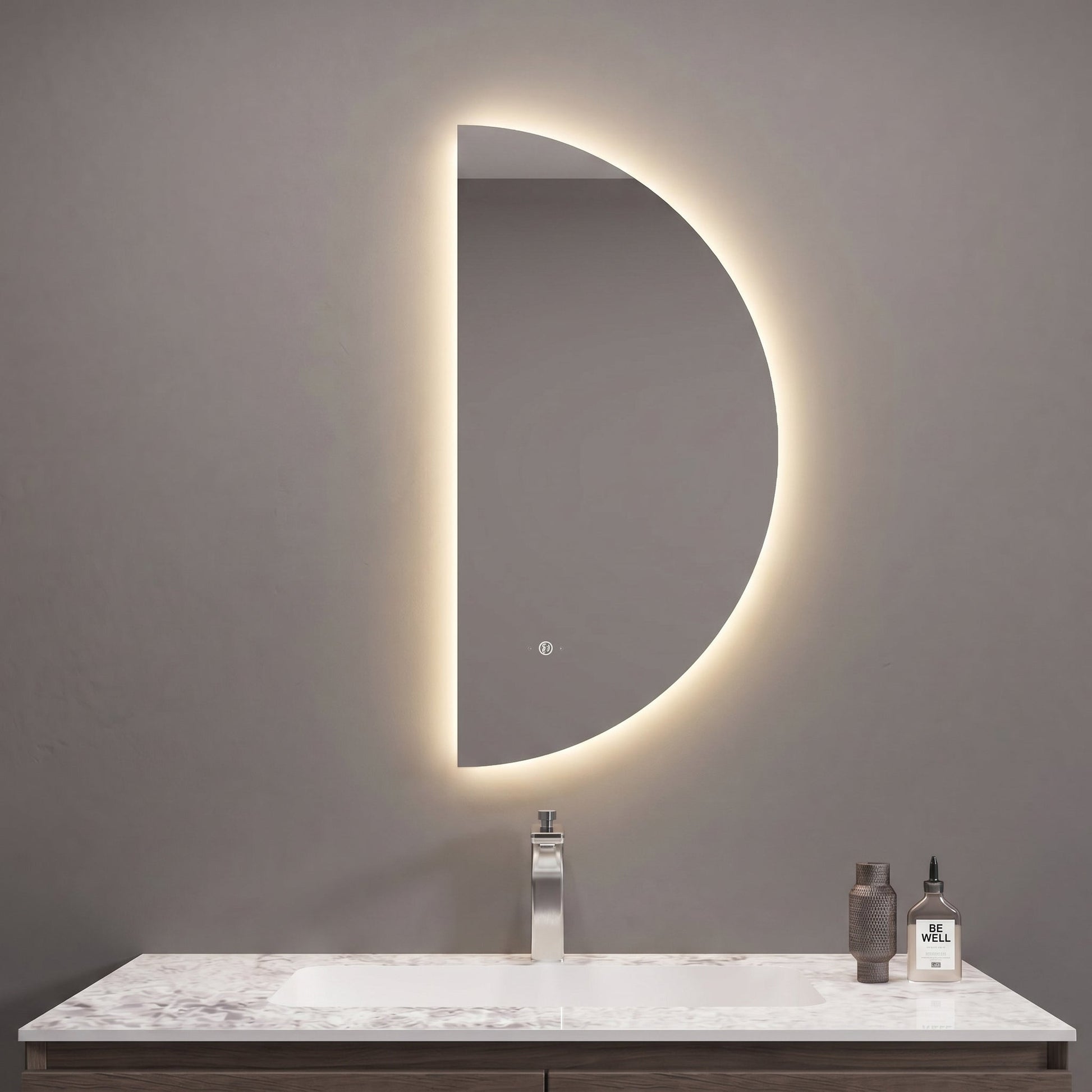 22" x 44" Half Moon LED Bathroom Mirror with Anti - Fog & Wave Sensor - LED MIrror22" x 44"