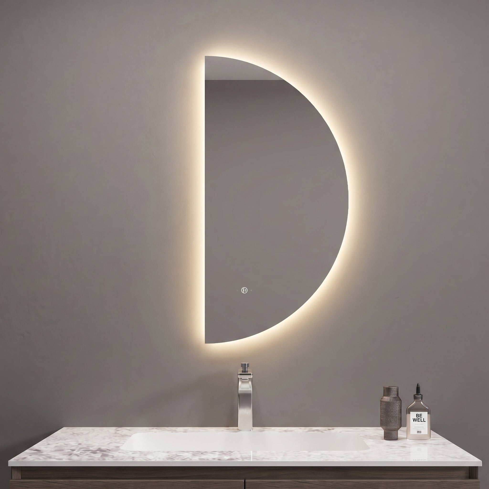 22" x 44" Half Moon LED Bathroom Mirror with Anti - Fog & Wave Sensor - LED MIrror22" x 44"