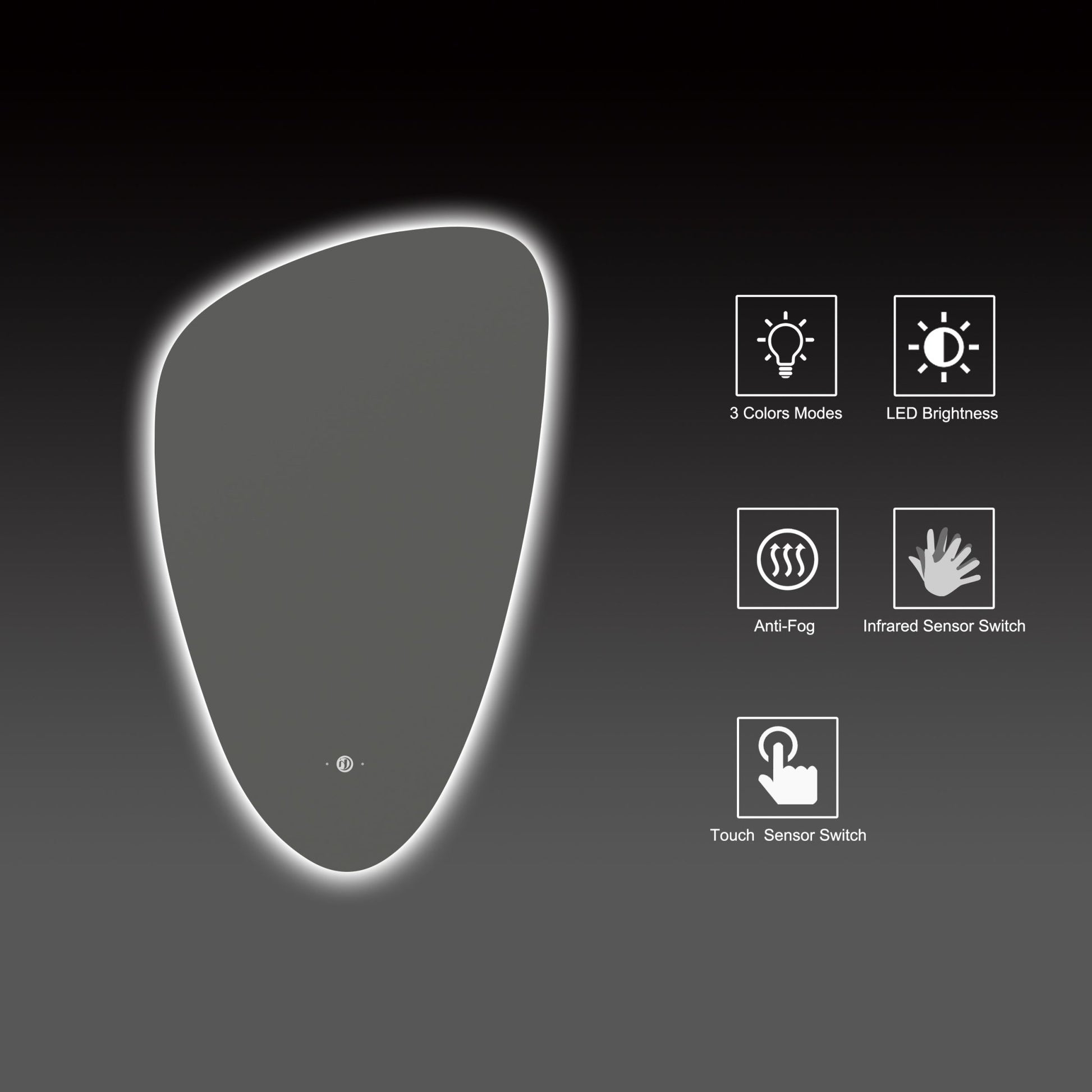 22"x36" Pebble Shaped Irregular LED Mirror with Anti - Fog & Wave Sensor - LED MIrror22" x 36"