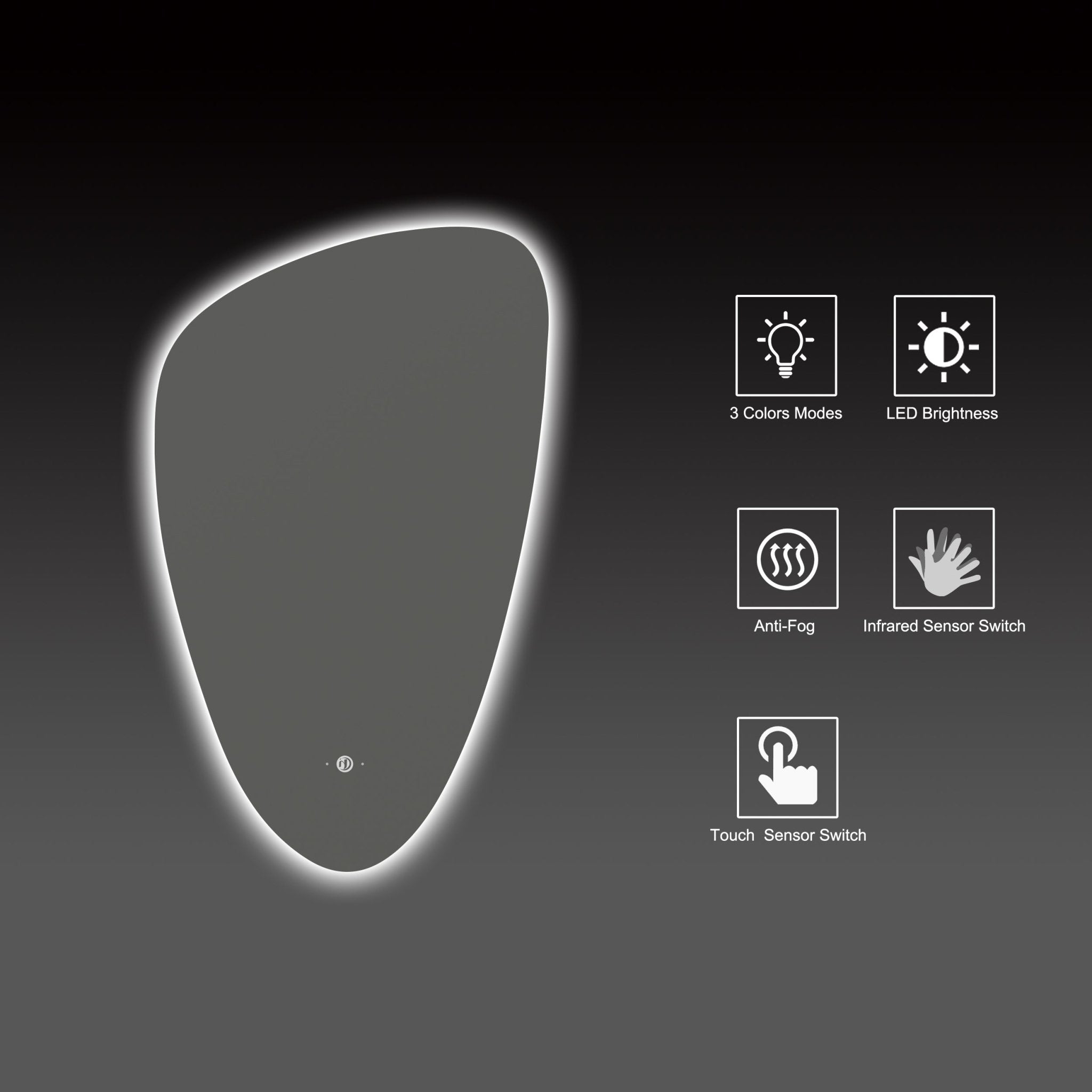 22"x36" Pebble Shaped Irregular LED Mirror with Anti - Fog & Wave Sensor - LED MIrror22" x 36"