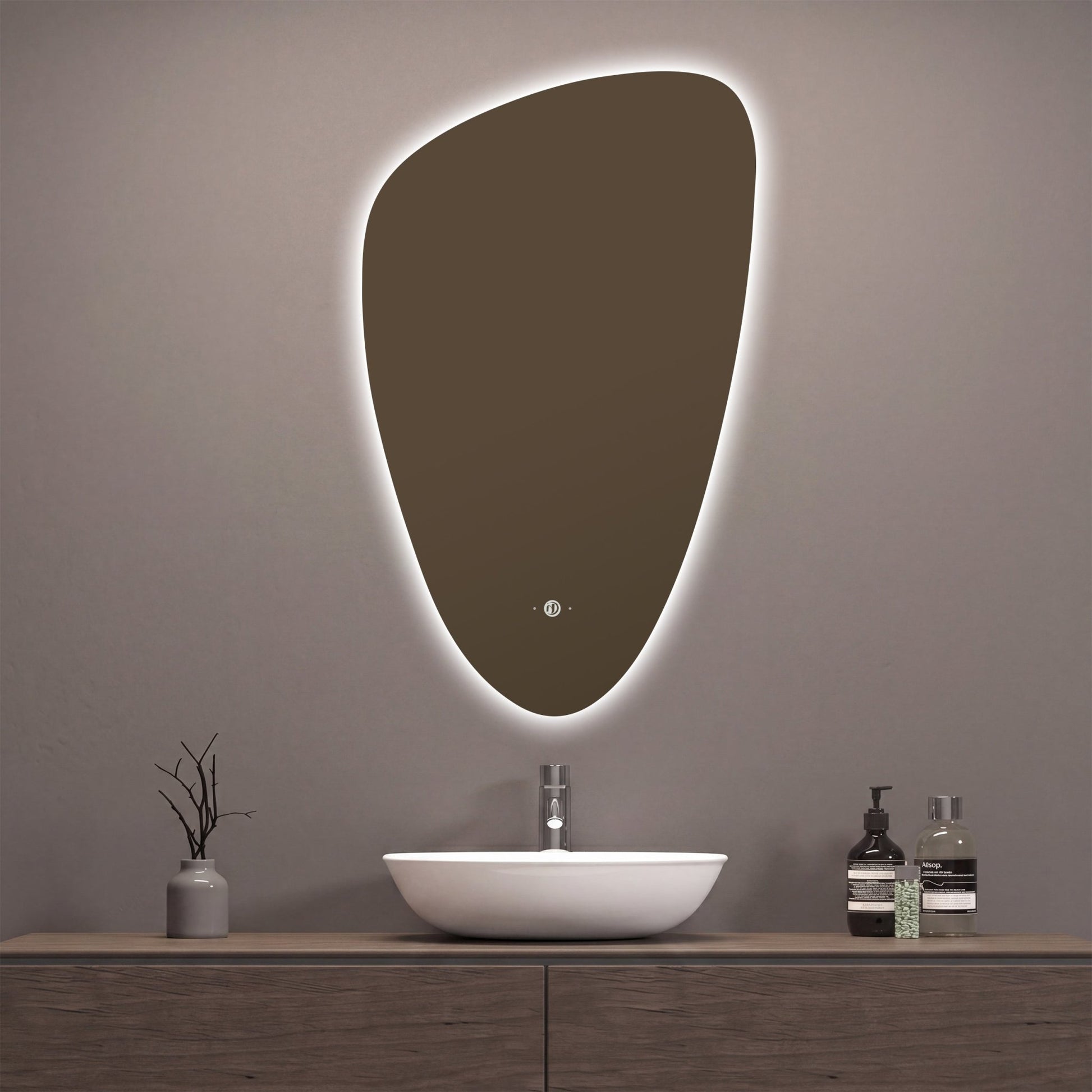 22"x36" Pebble Shaped Irregular LED Mirror with Anti - Fog & Wave Sensor - LED MIrror22" x 36"