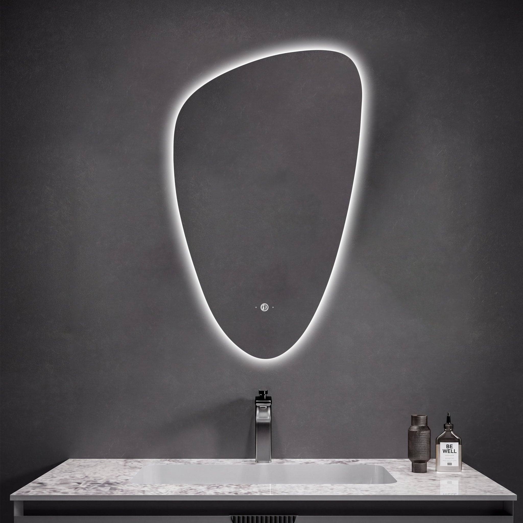 22"x36" Pebble Shaped Irregular LED Mirror with Anti - Fog & Wave Sensor - LED MIrror22" x 36"