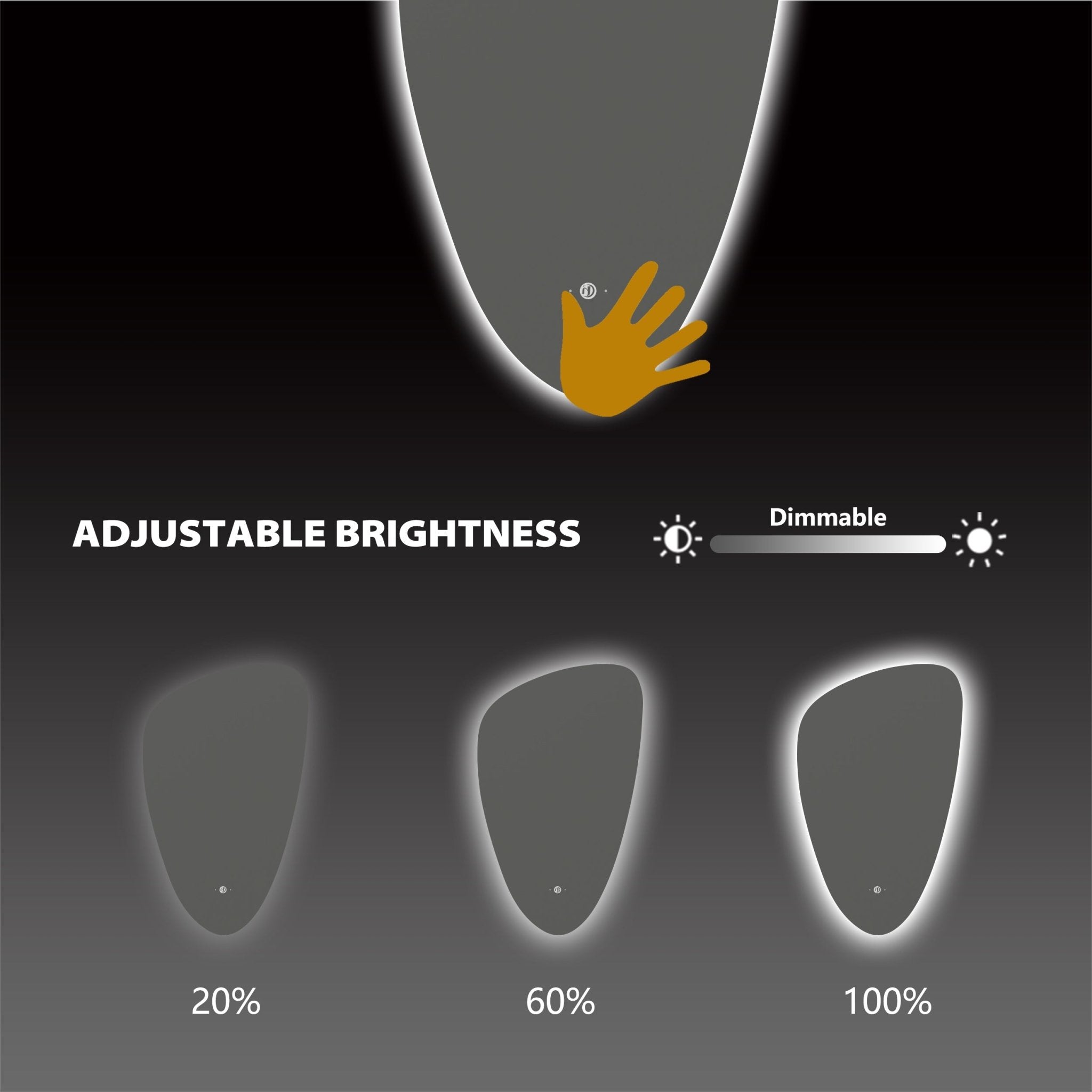 22"x36" Pebble Shaped Irregular LED Mirror with Anti - Fog & Wave Sensor - LED MIrror22" x 36"