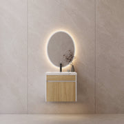 24" Floating Bathroom Vanity — Sintered Stone Top with Seamless Ceramic Sink, Oak & White -Vanity