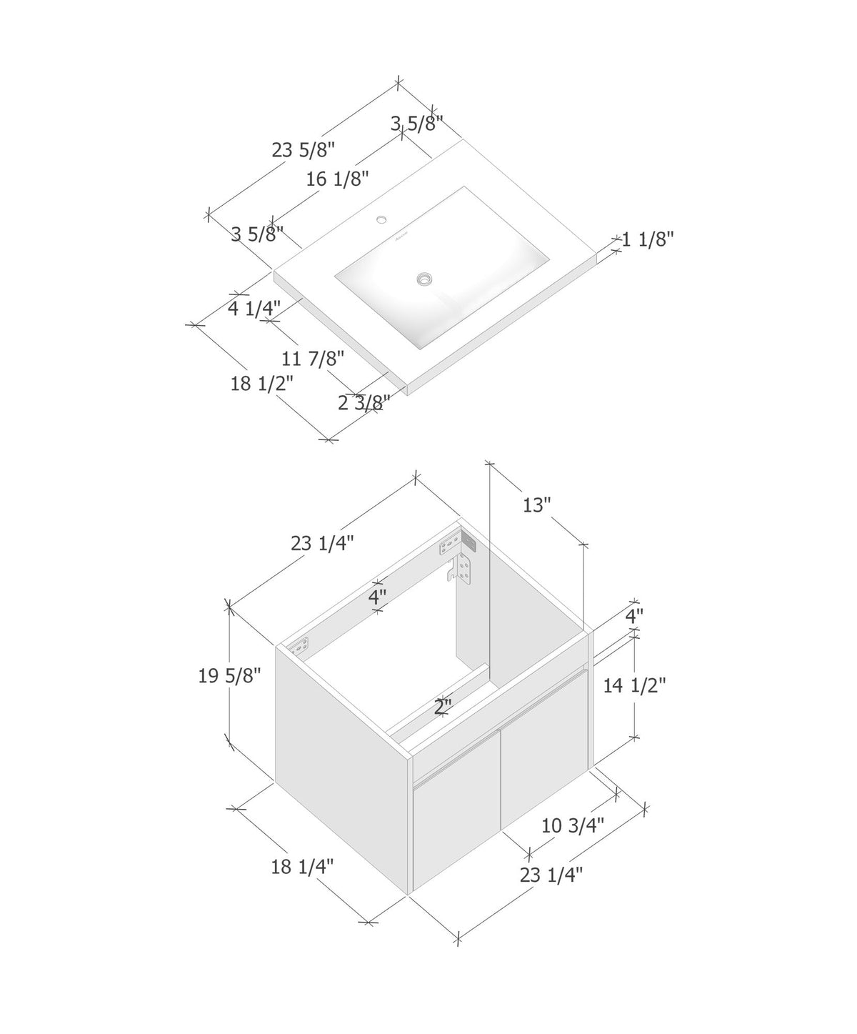 24" Floating Bathroom Vanity — Sintered Stone Top with Seamless Ceramic Sink, Oak & White -Vanity