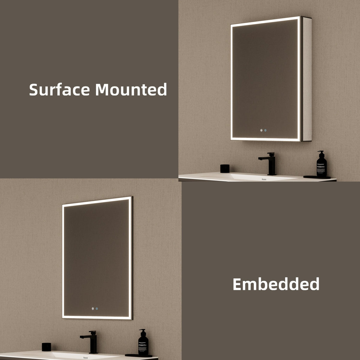 24" LED Anti-Fog Medicine Cabinet — Aluminum Frame, Surface or Recessed Mount -Medicine Cabinet24"x32"