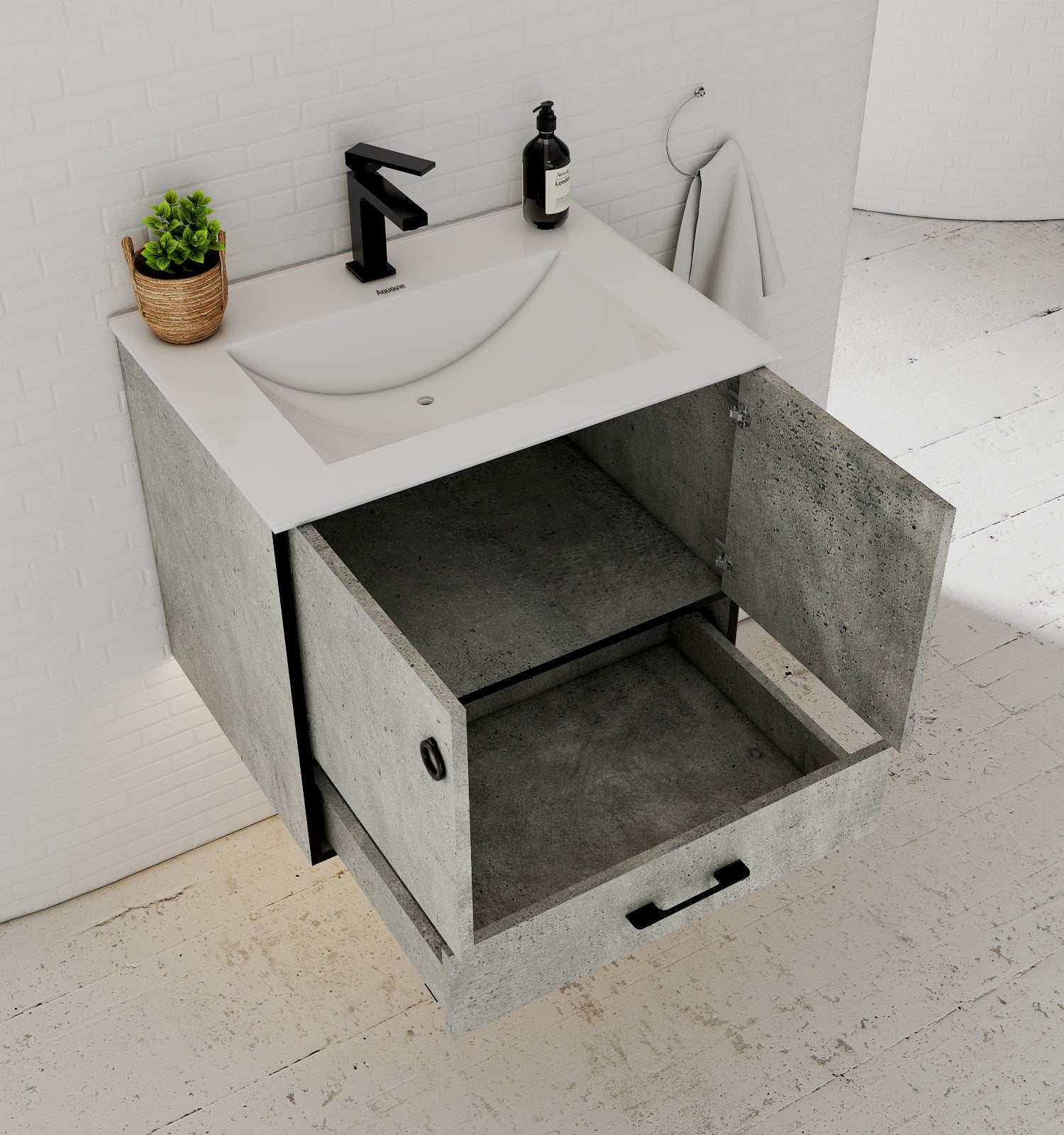 24"/30" Concrete - Style Bathroom Vanity with Ceramic Sink - toilet24" NeoNova Decor