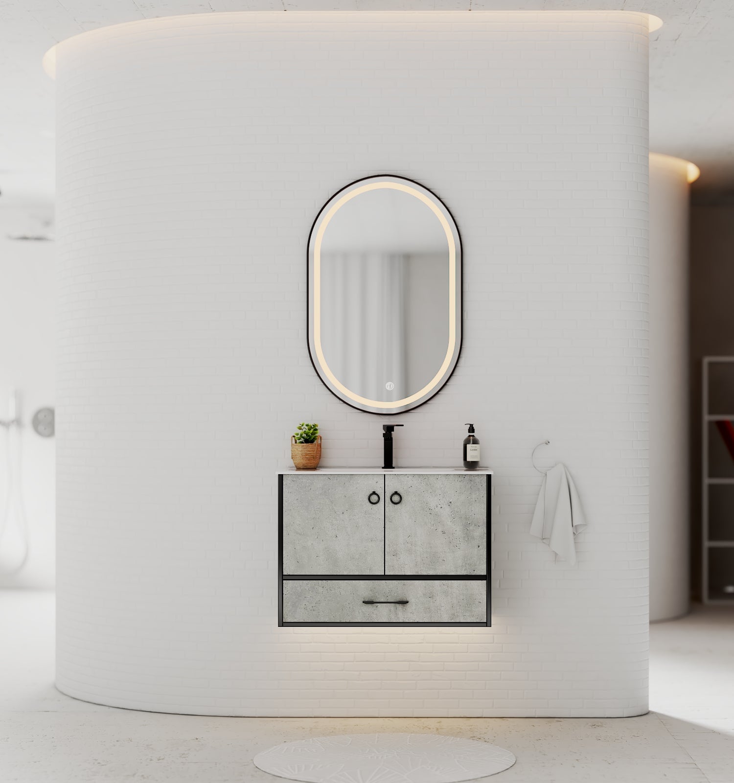 24"/30" Concrete - Style Bathroom Vanity with Ceramic Sink - toilet30" NeoNova Decor
