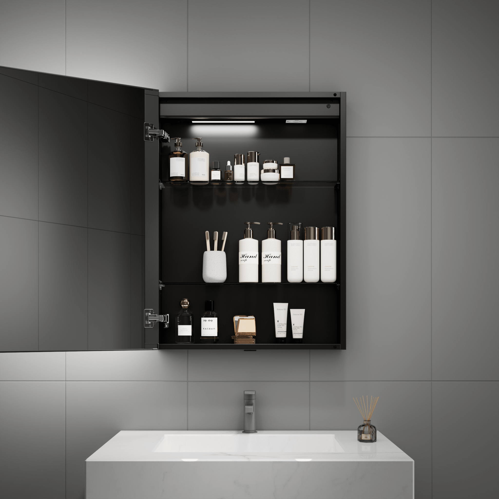 24"x32" LED Medicine Cabinet – Blum Hinges, Makeup Mirror, Built - in Outlet - Medicine Cabinet24"