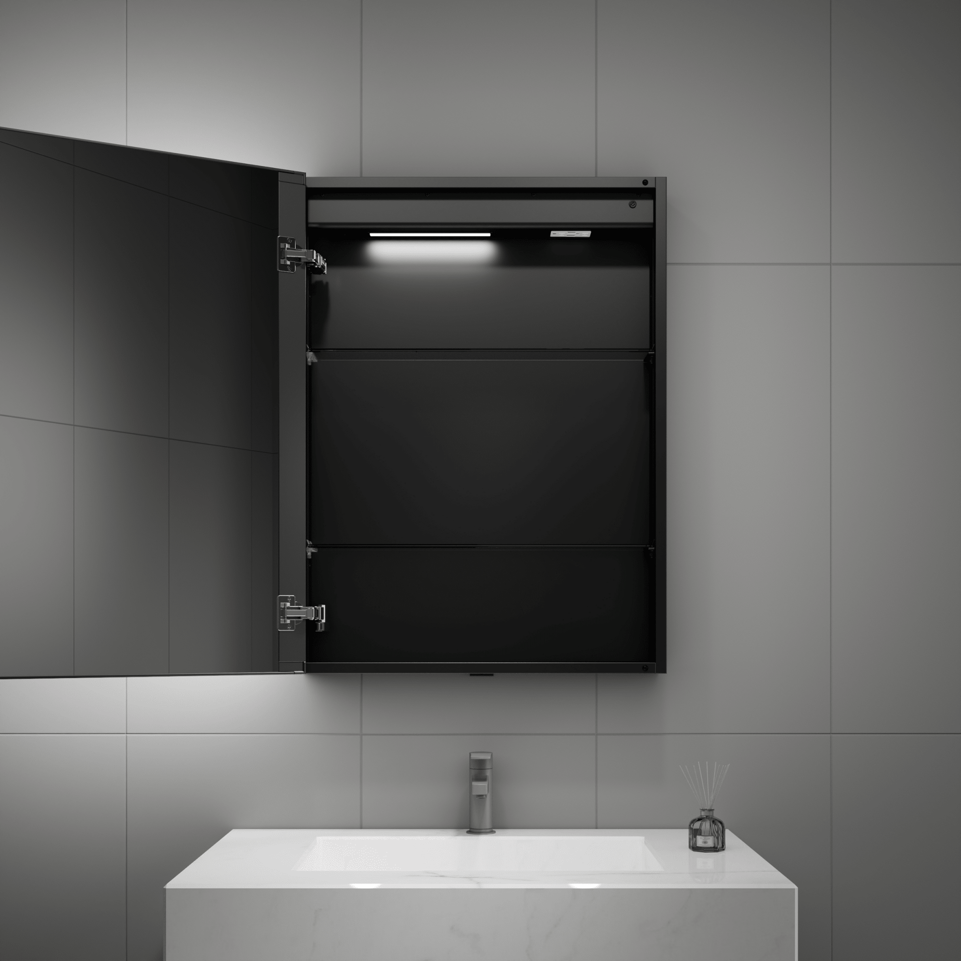 24"x32" LED Medicine Cabinet – Blum Hinges, Makeup Mirror, Built - in Outlet - Medicine Cabinet24"