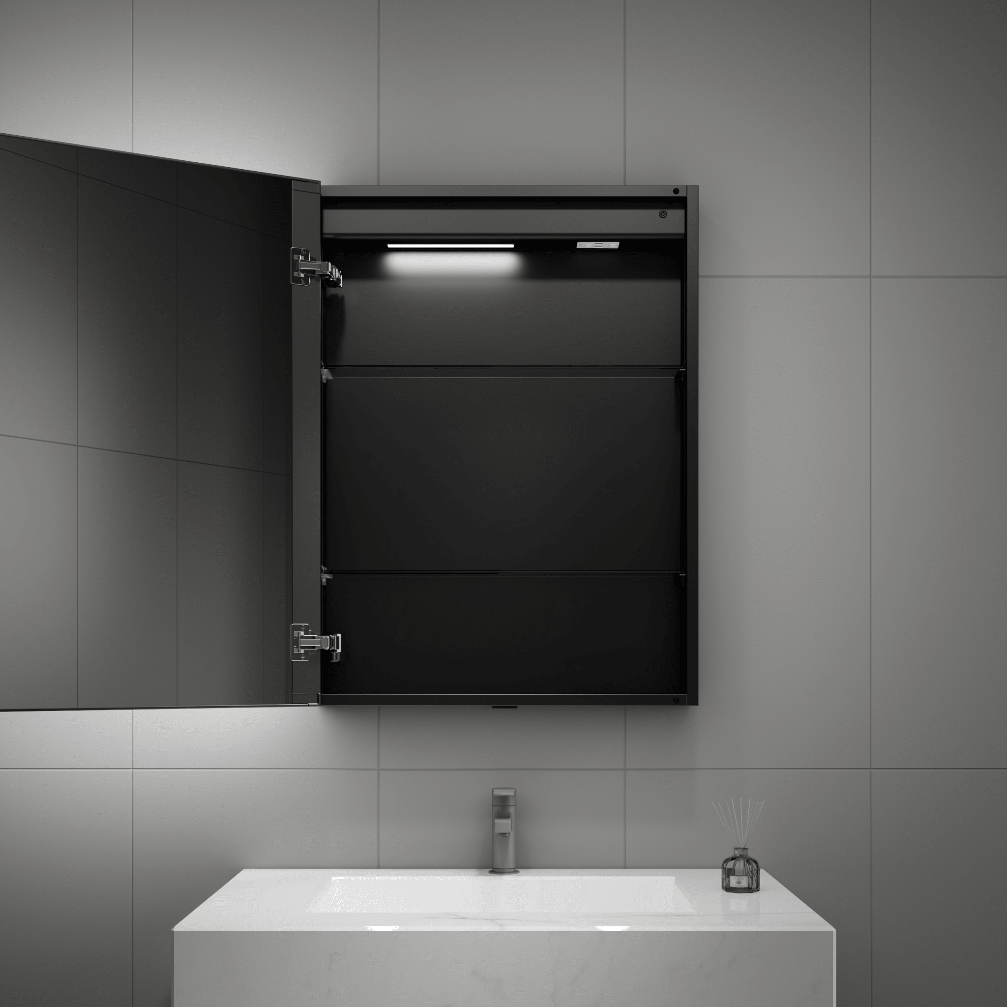 24"x32" LED Medicine Cabinet – Blum Hinges, Makeup Mirror, Built - in Outlet - Medicine Cabinet24"