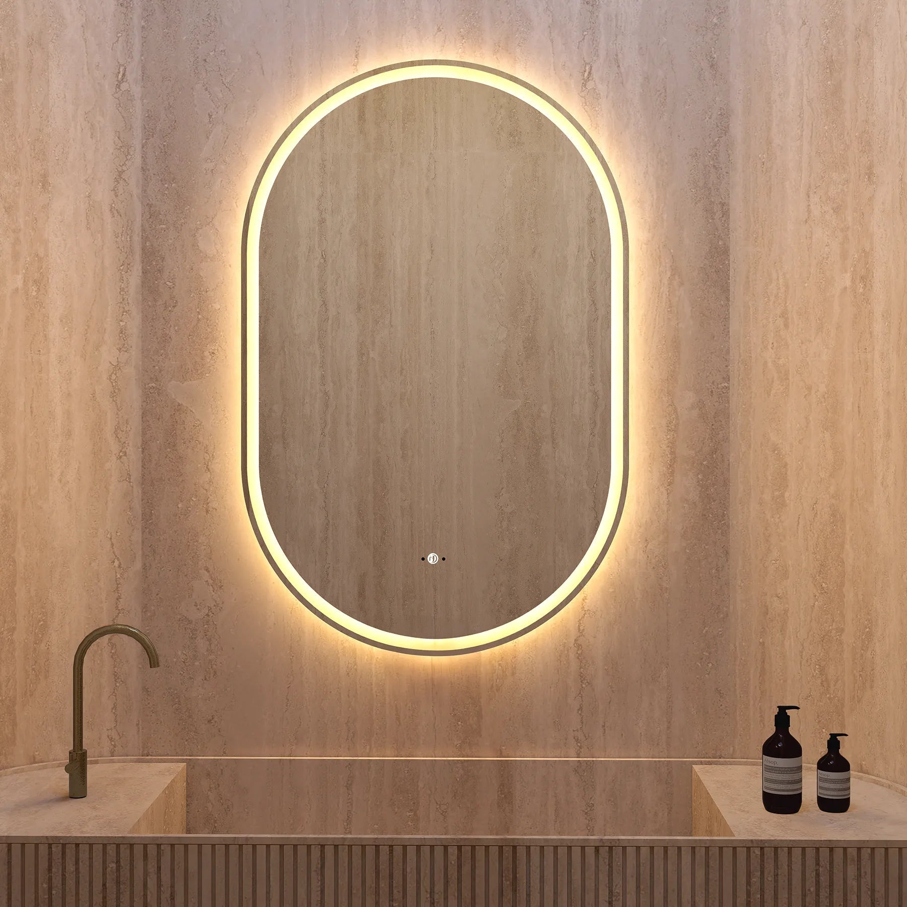 26" x 40" Frameless Capsule LED Mirror with Anti - Fog, CRI 90+ & Seamless Lighting - LED MIrror26"x40"
