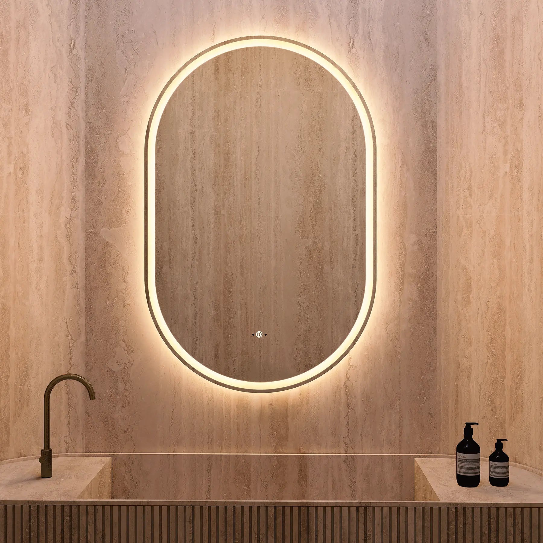 26" x 40" Frameless Capsule LED Mirror with Anti - Fog, CRI 90+ & Seamless Lighting - LED MIrror26"x40"