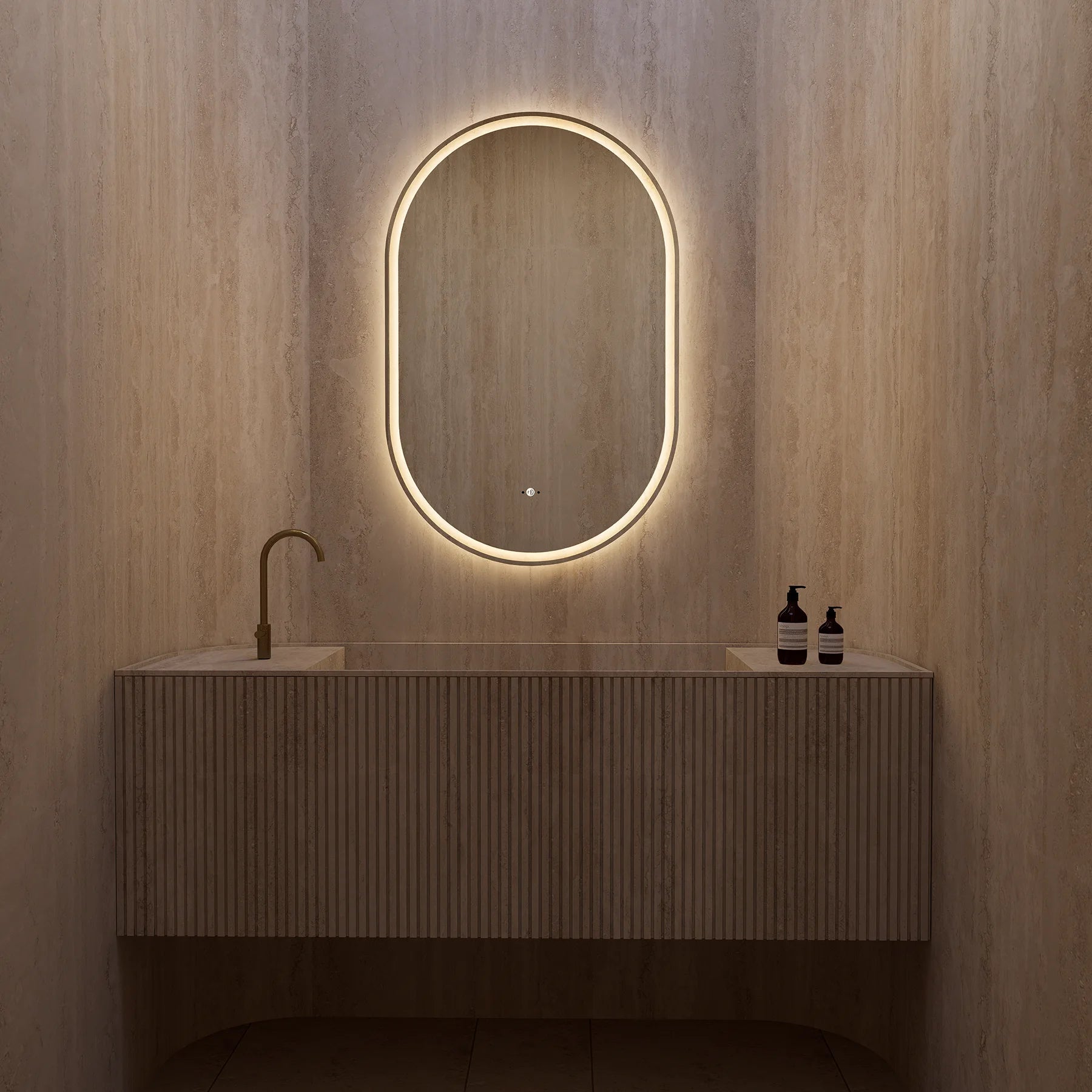 26" x 40" Frameless Capsule LED Mirror with Anti - Fog, CRI 90+ & Seamless Lighting - LED MIrror26"x40"