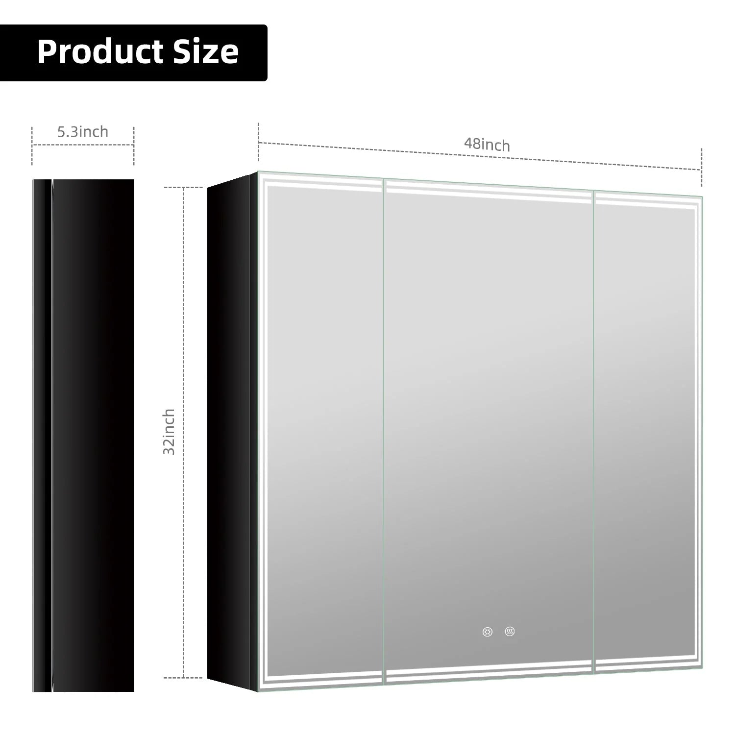 48'' LED Mirror Cabinet with Anti-Fog, Dimmable & Outlet – Blum Hinge，Surface Mount 48"x32"