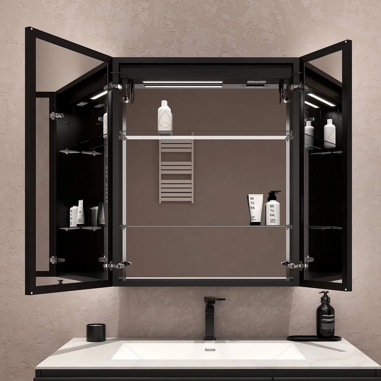 26"x32" LED Medicine Cabinet – Recessed or Surface Mount, Anti - Fog, Outlet & USB, Blum Hinges - Medicine Cabinet