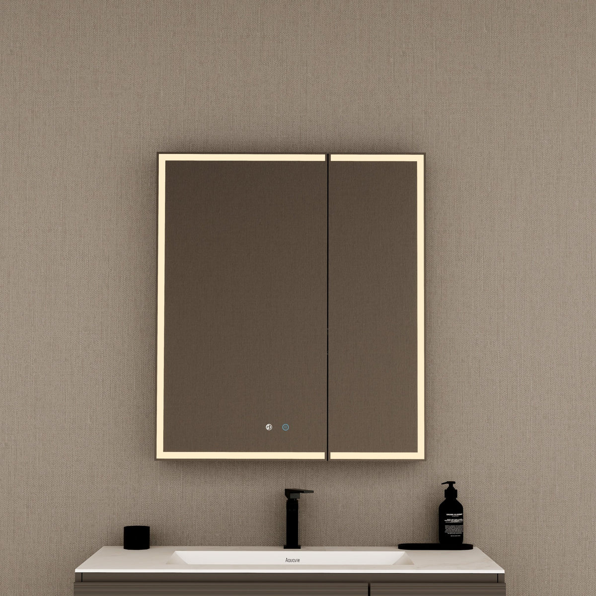 28" Aluminum LED Medicine Cabinet with BLUM Hinges, Interior Lighting & Glass Shelves -Medicine CabinetLeft-Wide