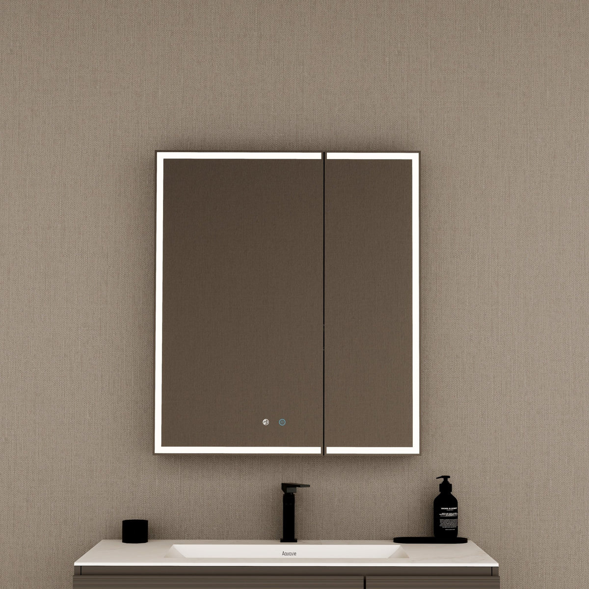 28" Aluminum LED Medicine Cabinet with BLUM Hinges, Interior Lighting & Glass Shelves -Medicine CabinetLeft-Wide