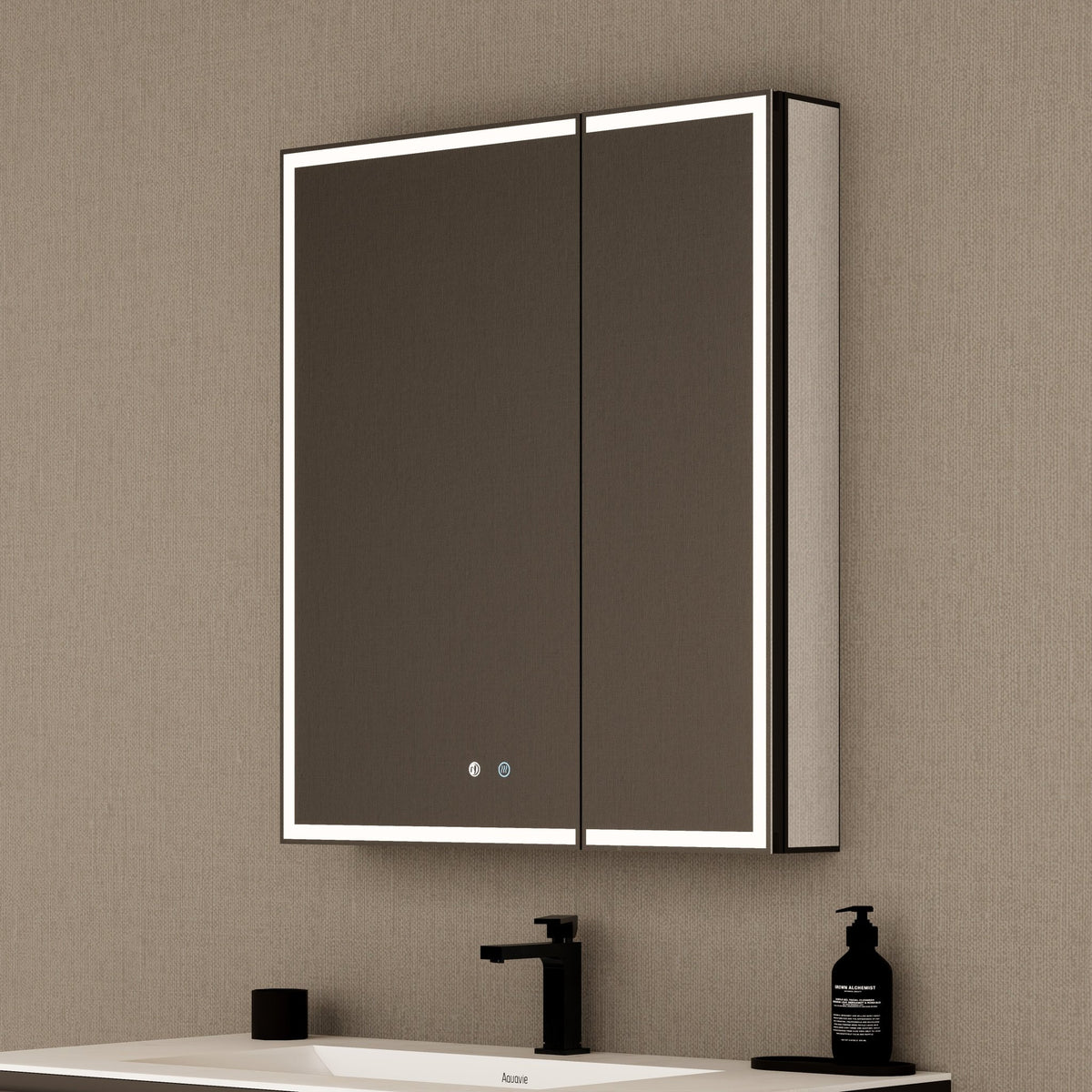 28" Aluminum LED Medicine Cabinet with BLUM Hinges, Interior Lighting & Glass Shelves -Medicine CabinetLeft-Wide