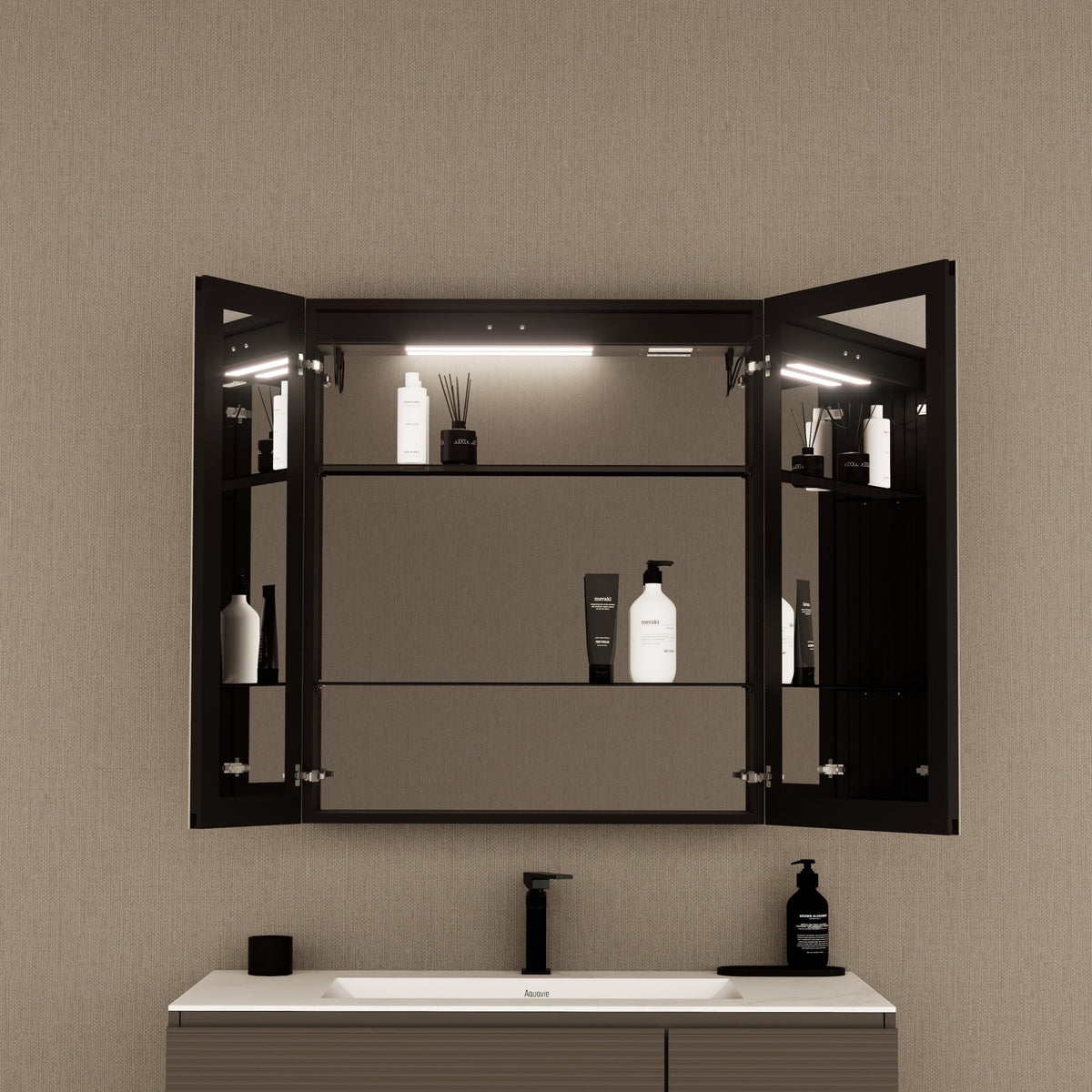 28" Aluminum LED Medicine Cabinet with BLUM Hinges, Interior Lighting & Glass Shelves -Medicine CabinetRight-Wide
