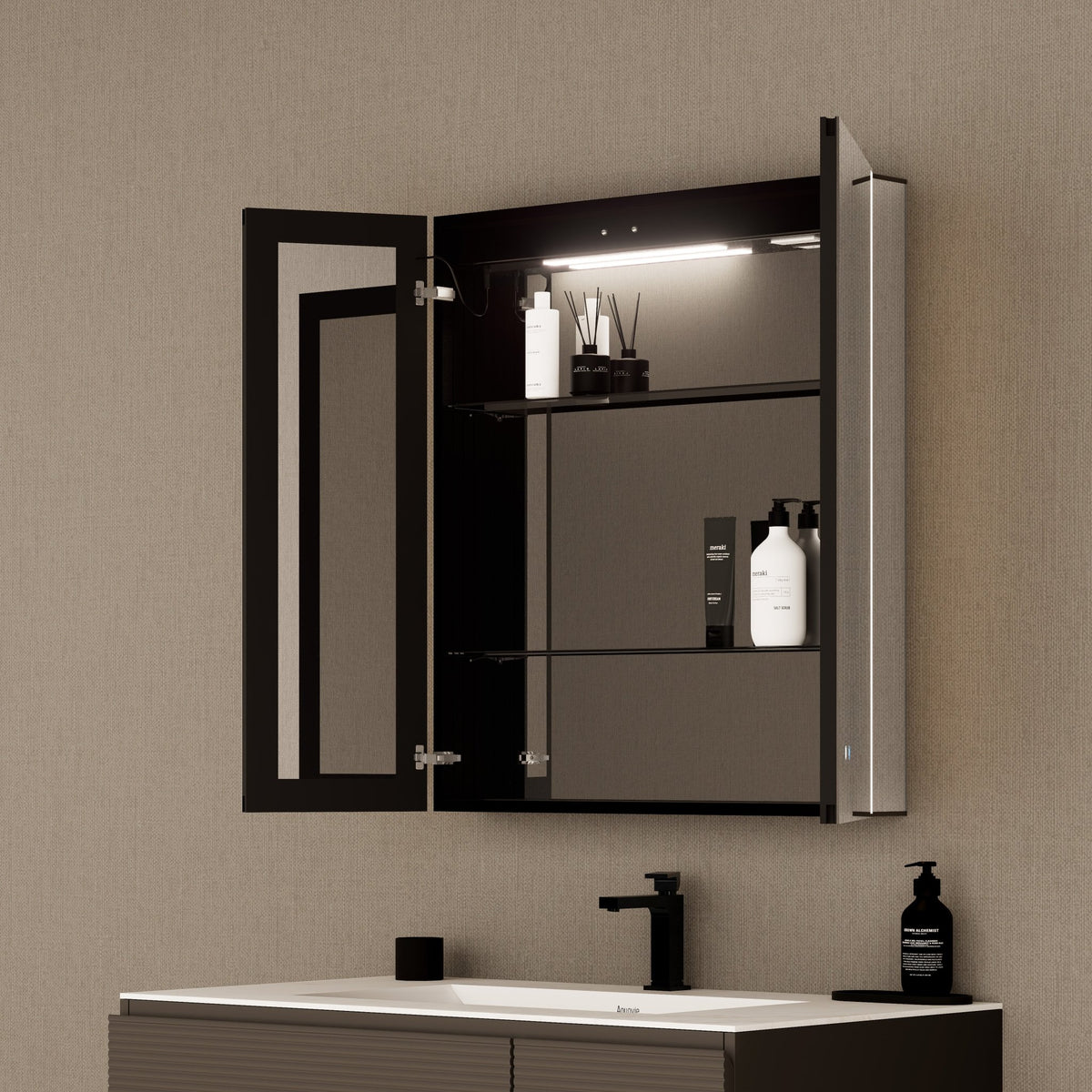 28" LED Double-Door Medicine Cabinet with Blum Soft-Close Hinges -Medicine CabinetRight-Wide