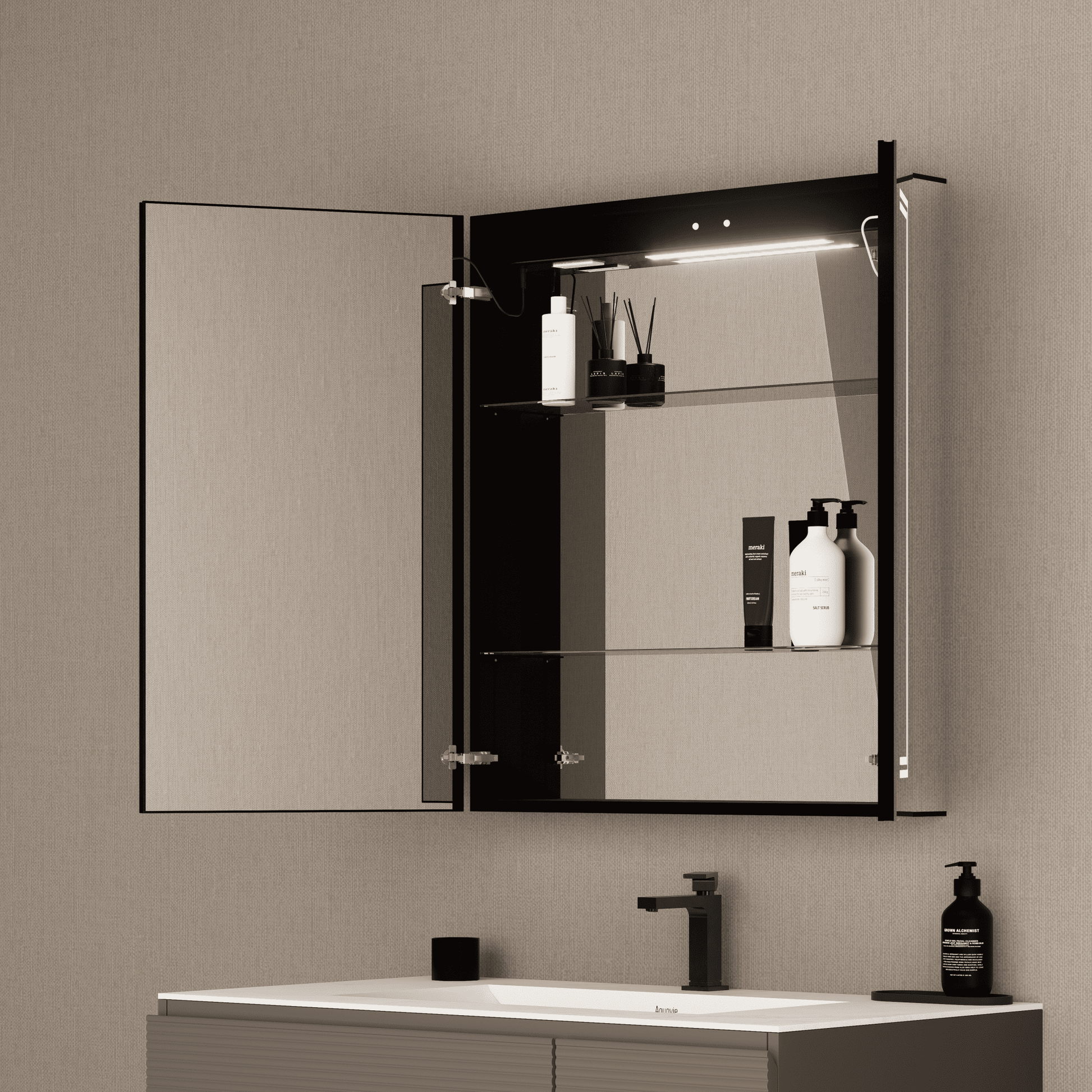 28" x 32" LED Mirror Medicine Cabinet – Aluminum Frame, Anti - Fog, Recessed or Surface Mount (Copy) (Copy) - Medicine CabinetLeft Large Door