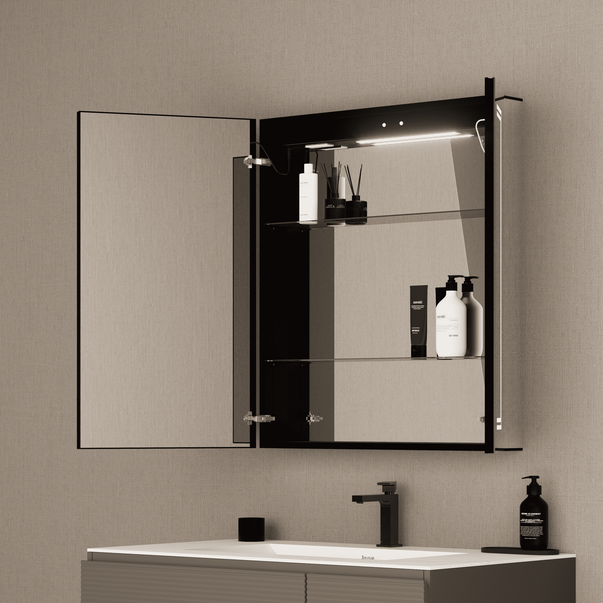 28" x 32" LED Mirror Medicine Cabinet – Aluminum Frame, Anti - Fog, Recessed or Surface Mount (Copy) (Copy) - Medicine CabinetLeft Large Door