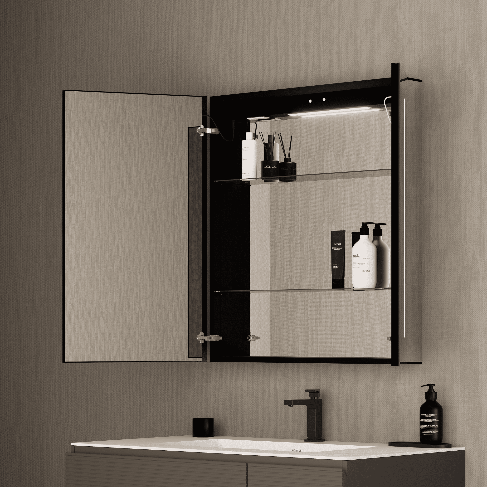 28" x 32" LED Mirror Medicine Cabinet – Aluminum Frame, Anti - Fog, Recessed or Surface Mount (Copy) - Medicine CabinetLeft Large Door