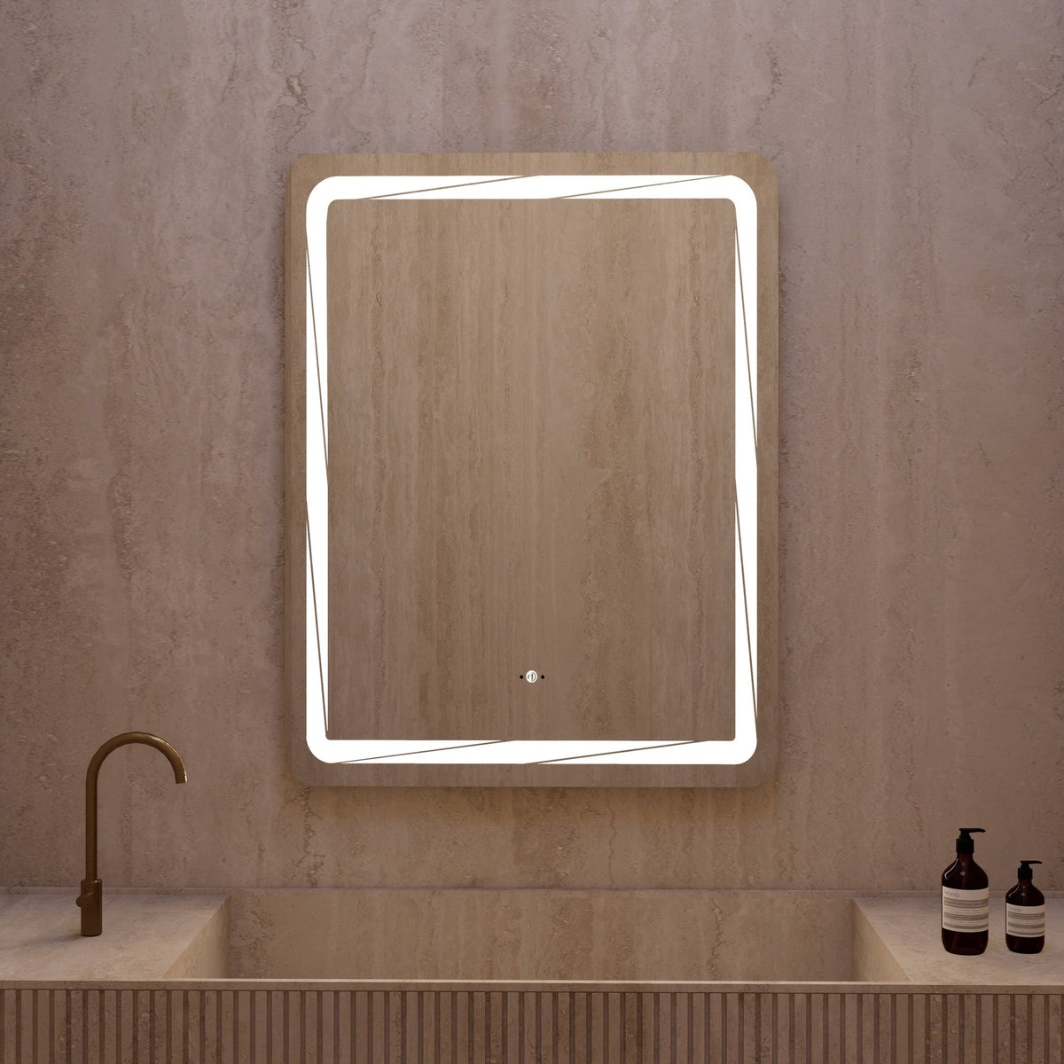 28" x 36" LED Bathroom Mirror with Anti-Fog and Angled Corner Light Border -LED MIrror