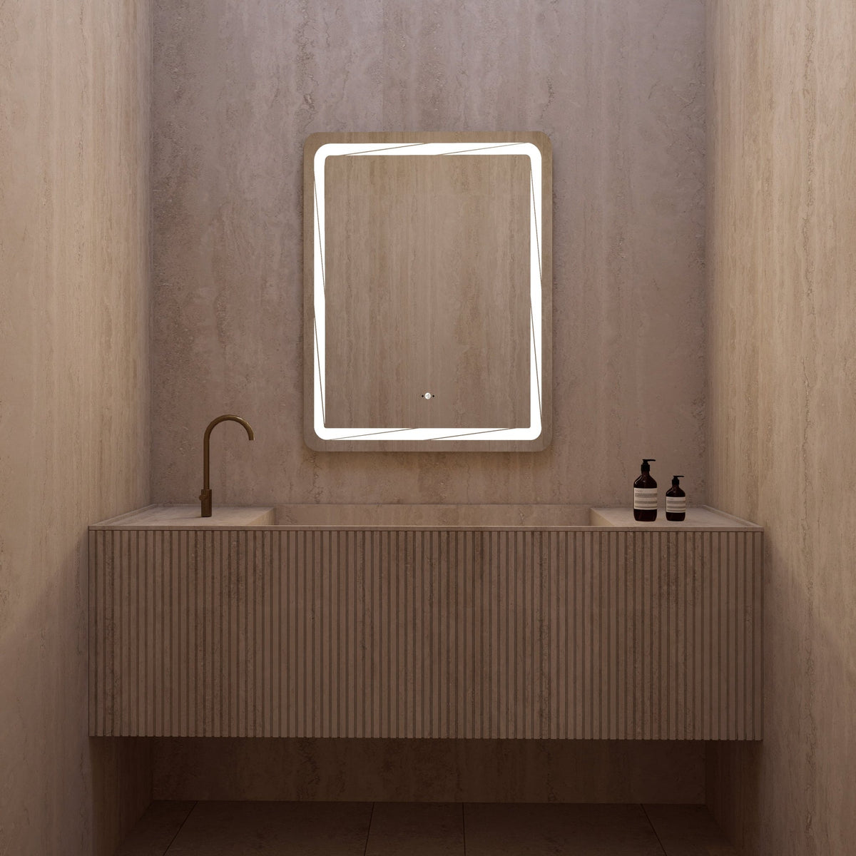 28" x 36" LED Bathroom Mirror with Anti-Fog and Angled Corner Light Border -LED MIrror