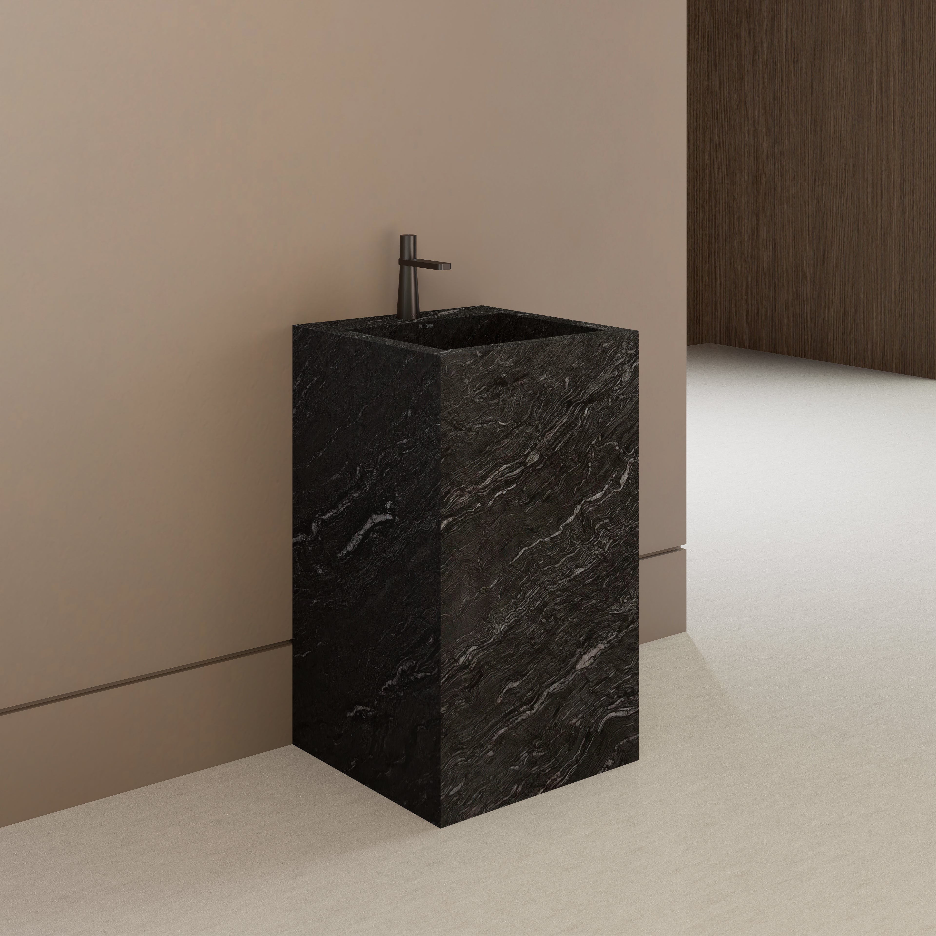 Monolithic Freestanding Pedestal Sink | Nero Marquina Sintered Stone Ramp Basin