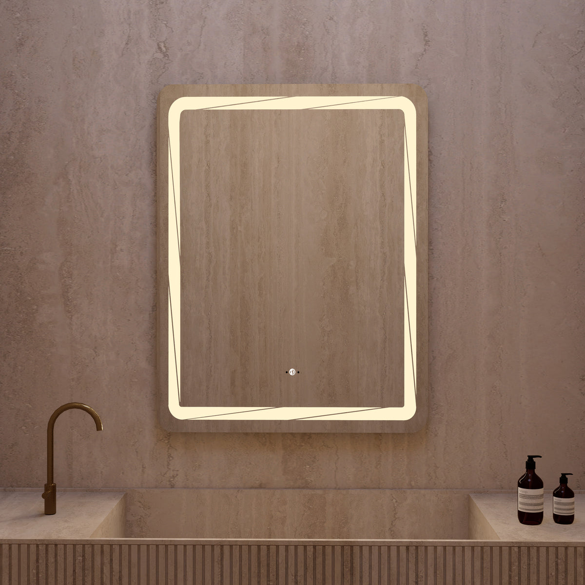 28" x 36" LED Bathroom Mirror with Anti-Fog and Angled Corner Light Border