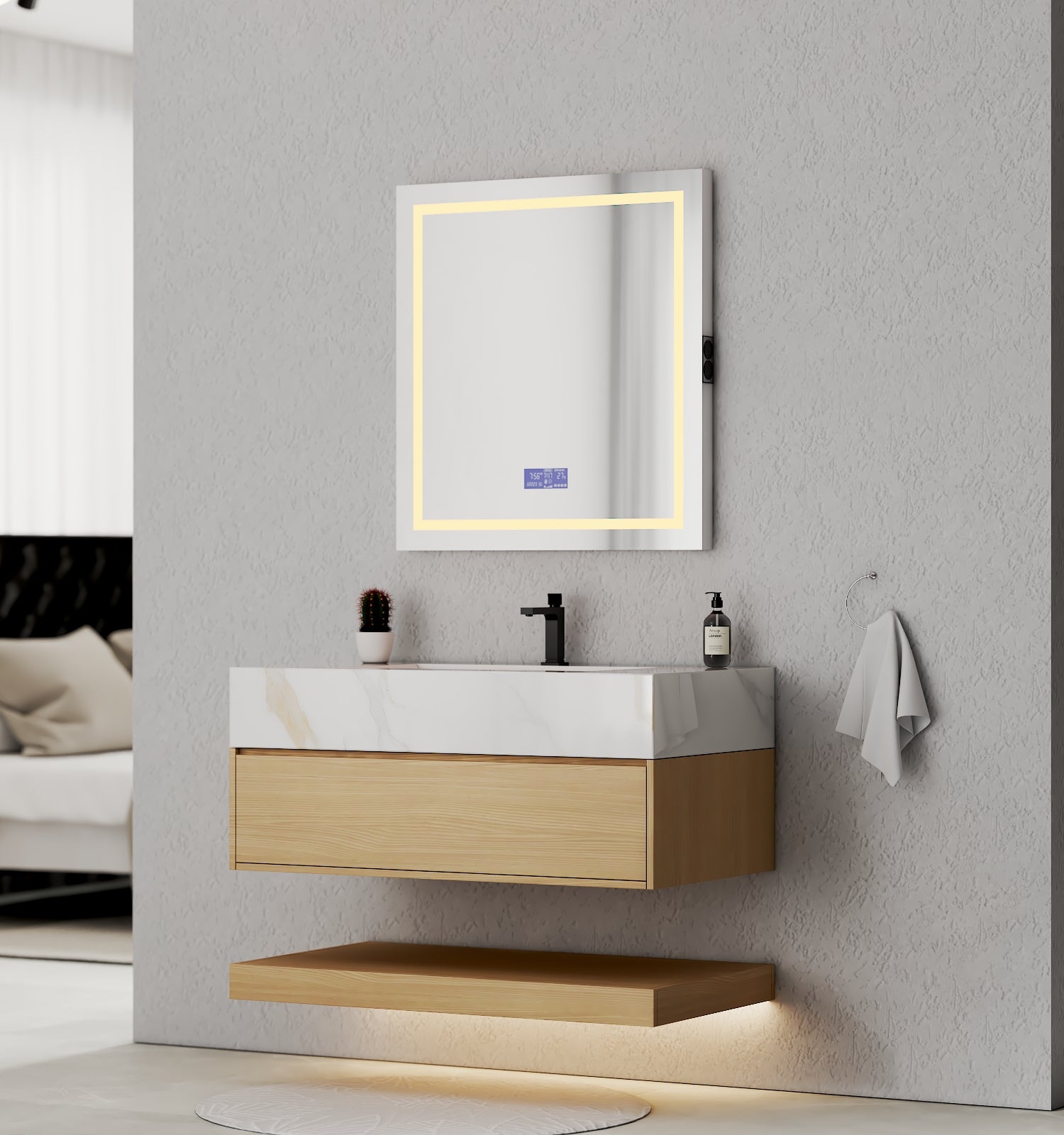 32", 36", 40" Nature Oak Hotel-Style Floating Bathroom Vanity With Sintered Stone Top