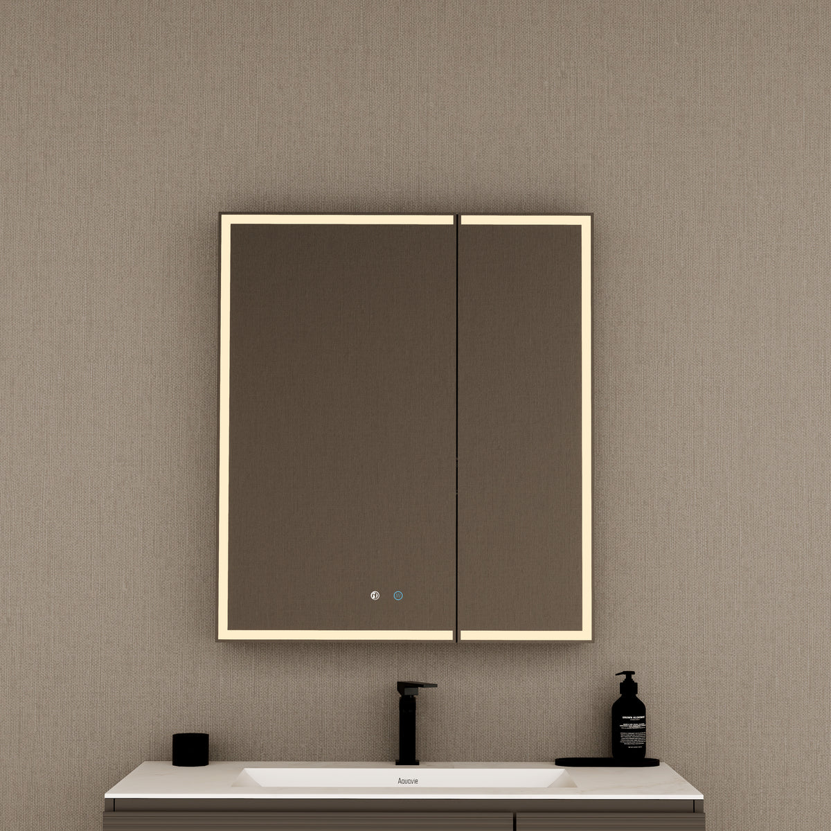 28" Aluminum LED Medicine Cabinet with BLUM Hinges, Interior Lighting & Glass Shelves