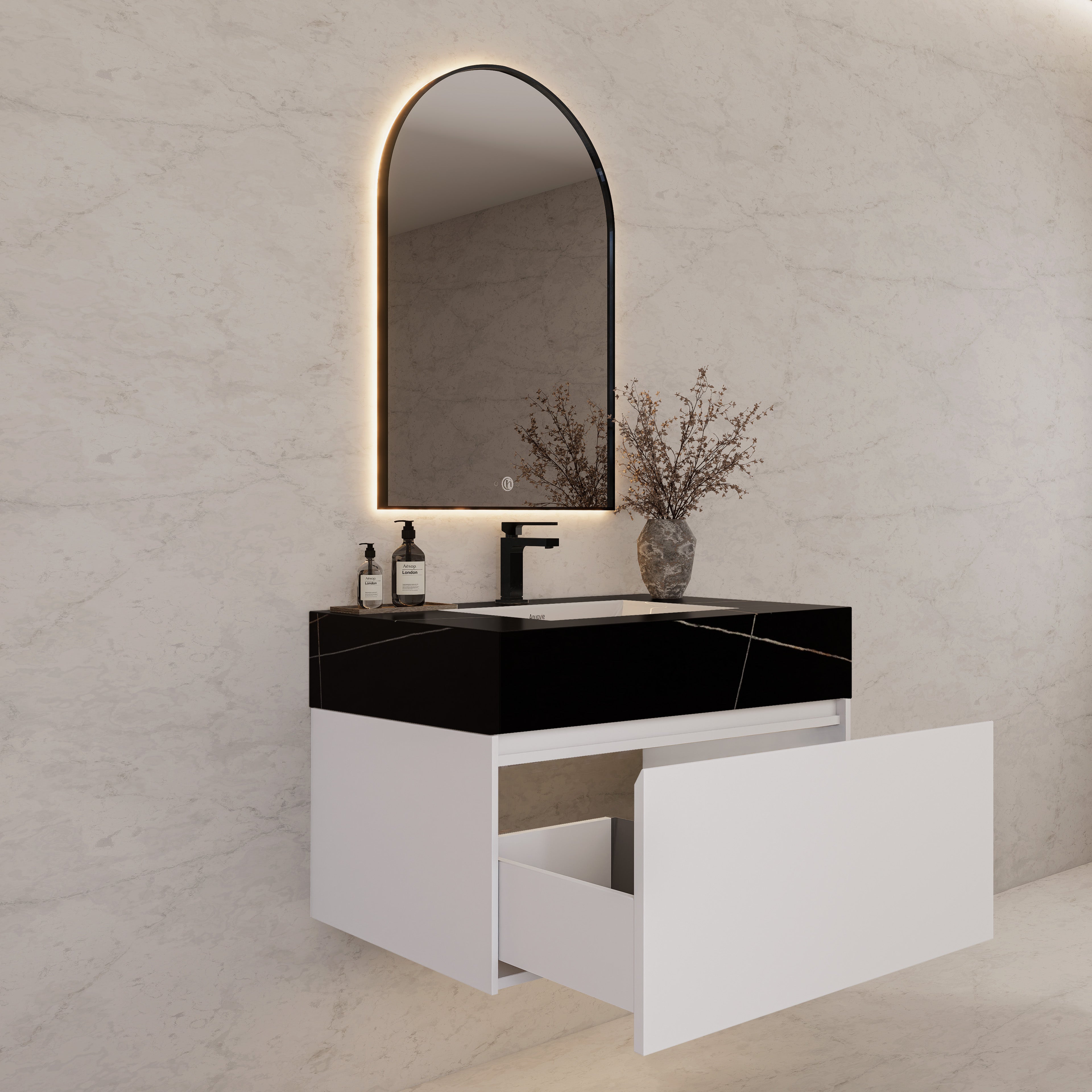 32"/ 36"/40" White Single Sink Floating Bathroom Vanity with Sintered Stone Top