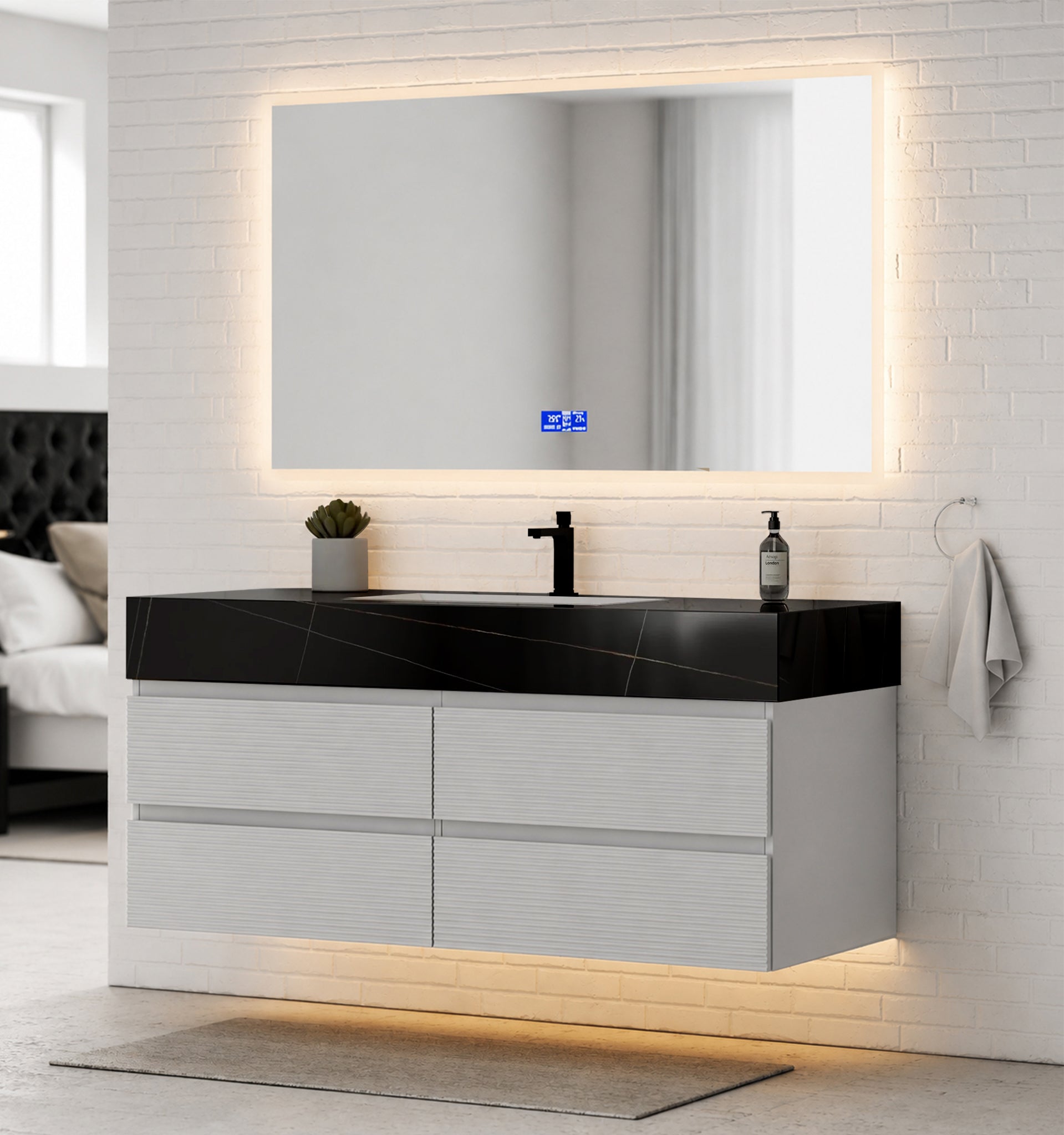 60” Light Grey Modern Floating Bathroom Vanity 4 Drawers– Single Basin