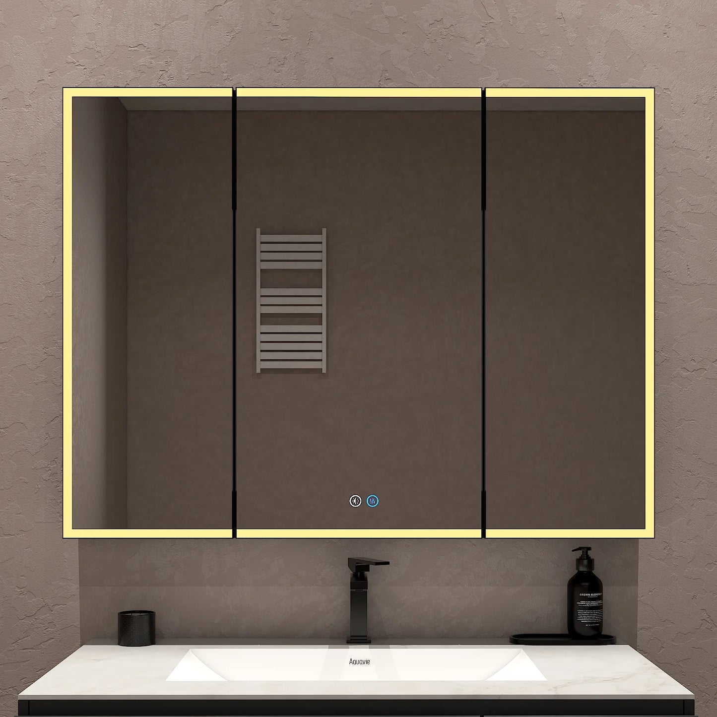 42"x32" Dimmable LED Medicine Cabinet – Solid Light Strip, 3 Doors, Anti-Fog, Recessed or Surface Mount