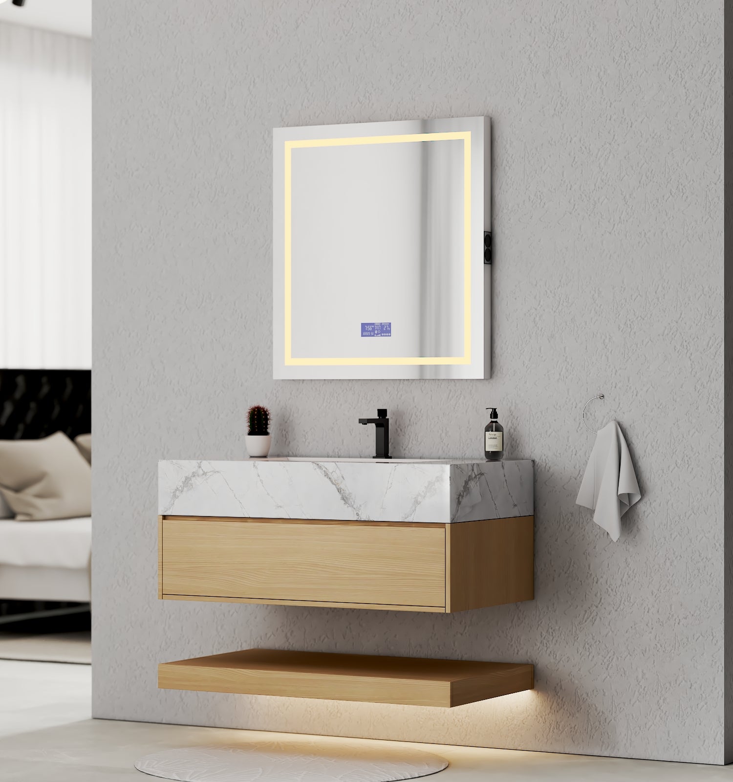 32", 36", 40" Nature Oak Hotel-Style Floating Bathroom Vanity With Sintered Stone Top