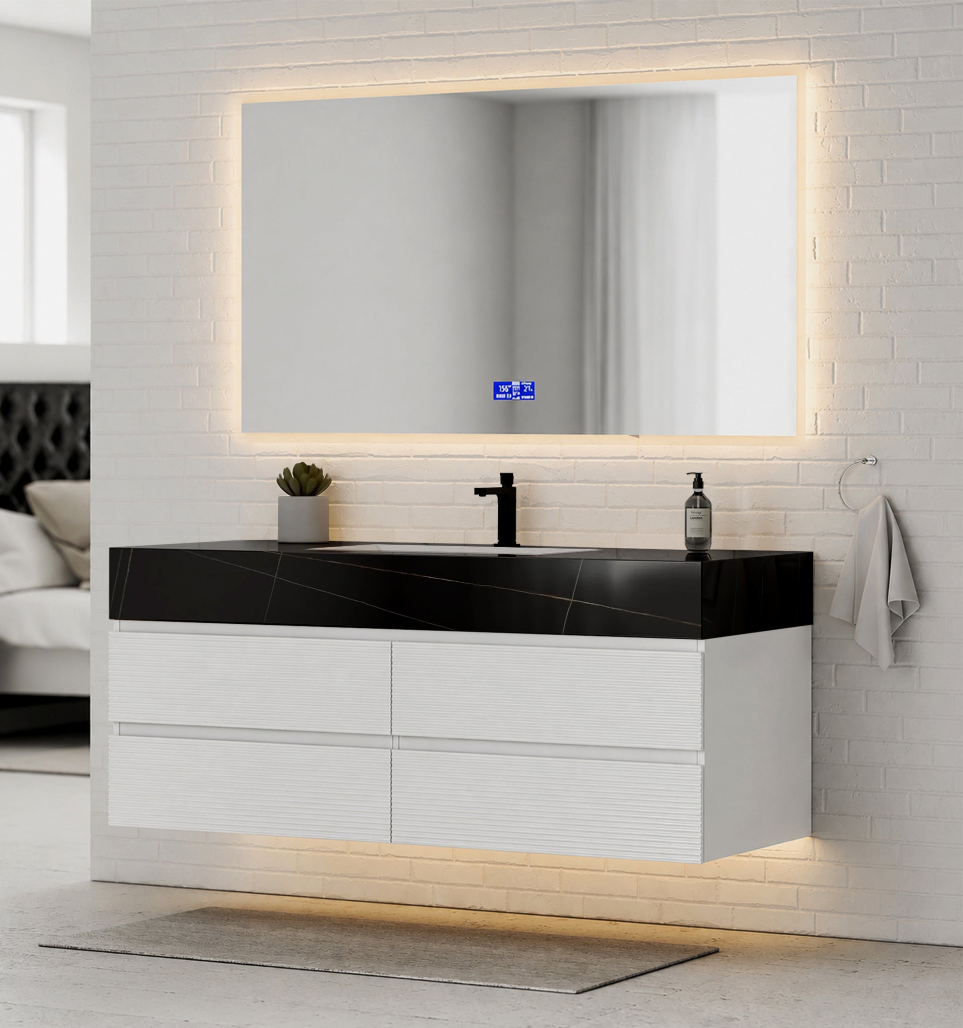 60” White Modern Floating Bathroom Vanity 4 Drawers– Single Basin