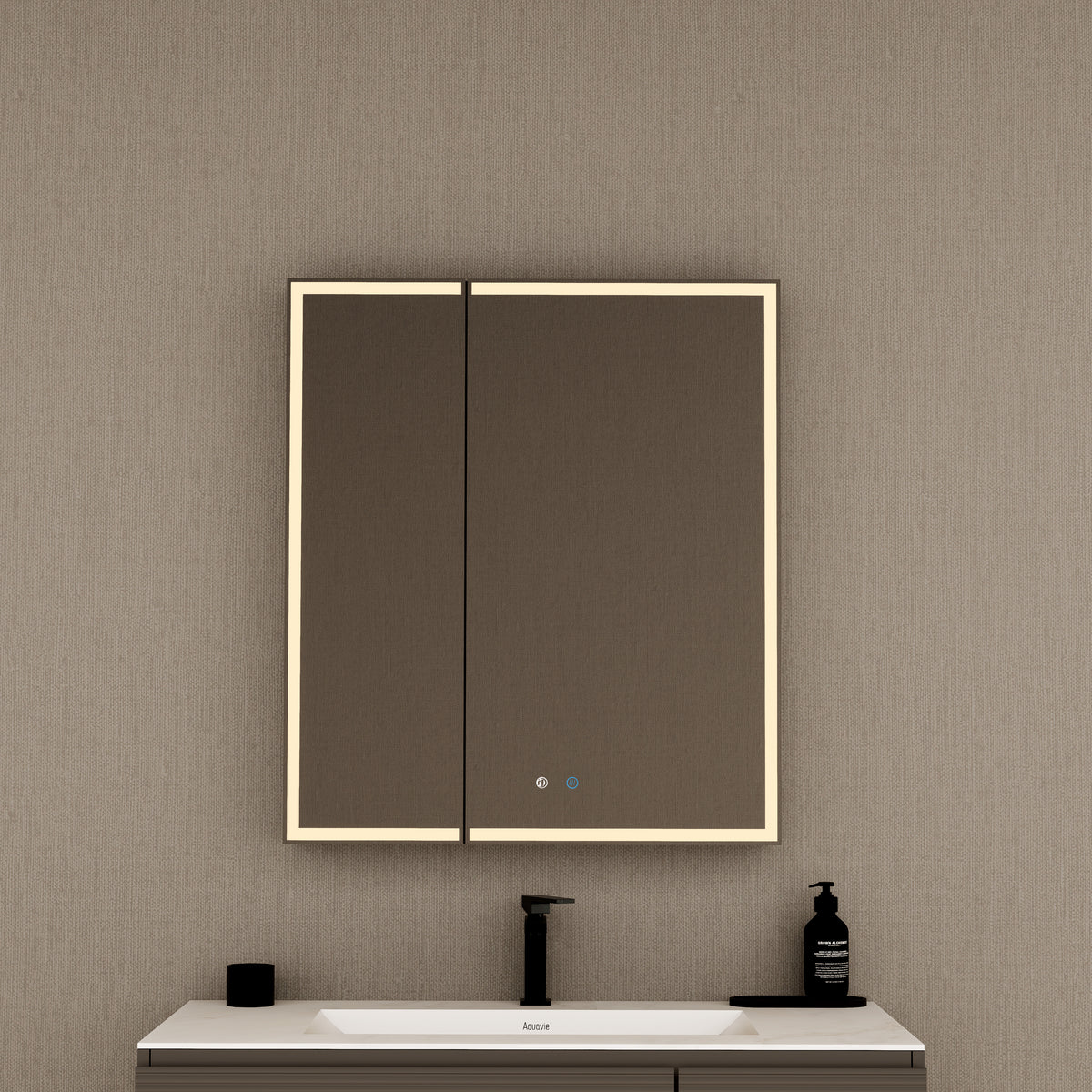 28" Aluminum LED Medicine Cabinet with BLUM Hinges, Interior Lighting & Glass Shelves