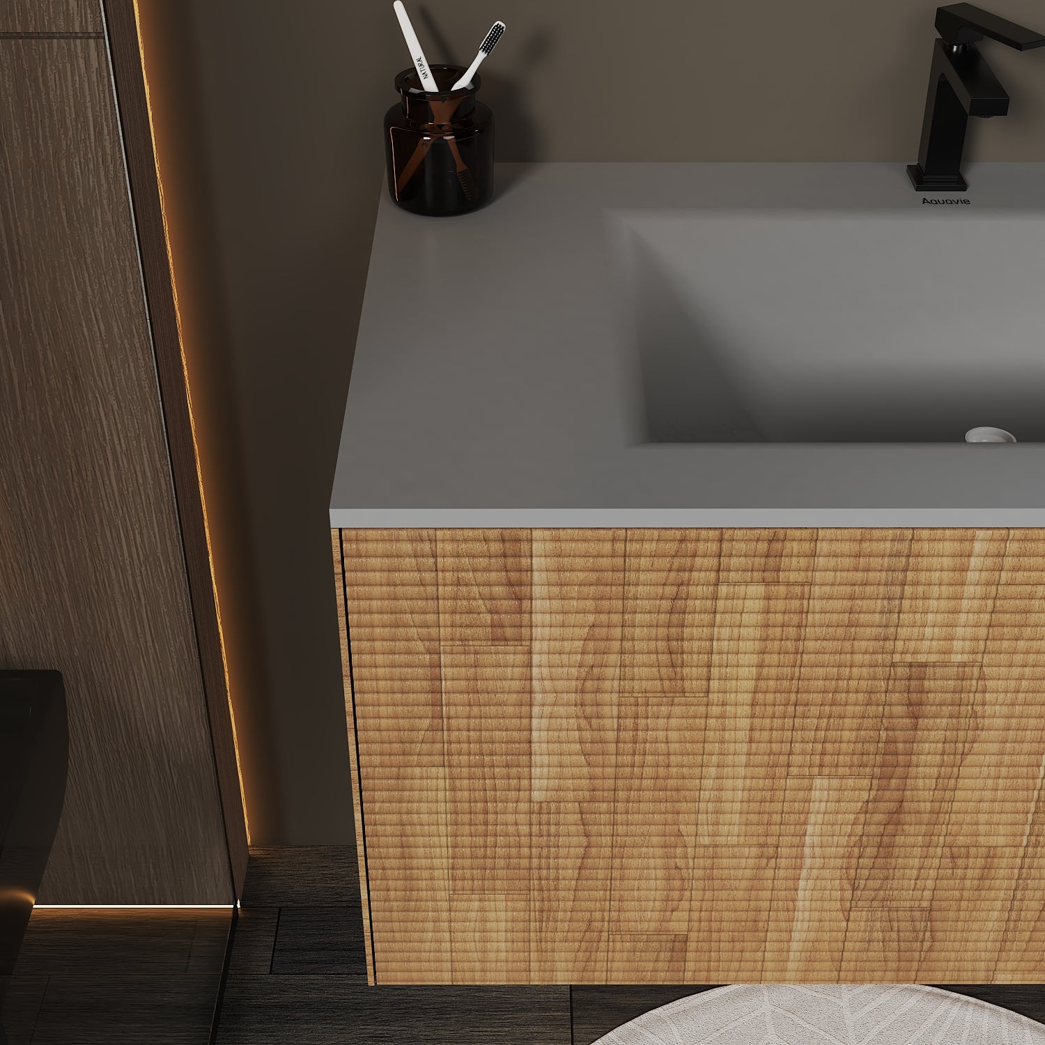 Linea Floating Vanity – Seamless Curved Stone Top, 32" / 36" / 40"