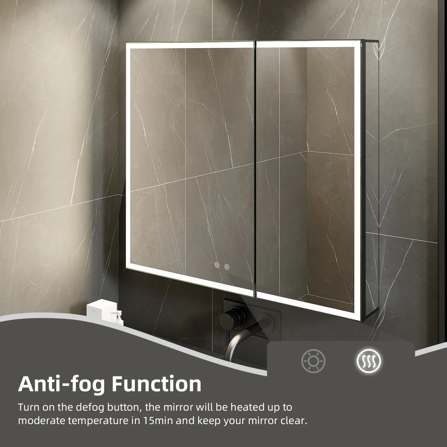 36"x32" Bathroom LED Mirror Cabinet – Dimmable Light, Anti-Fog, Recessed or Surface Mount 36"x32"