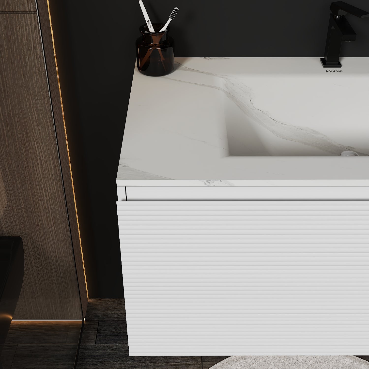 Linea White Floating Vanity – Seamless Stone Basin, 32" / 36" / 40"