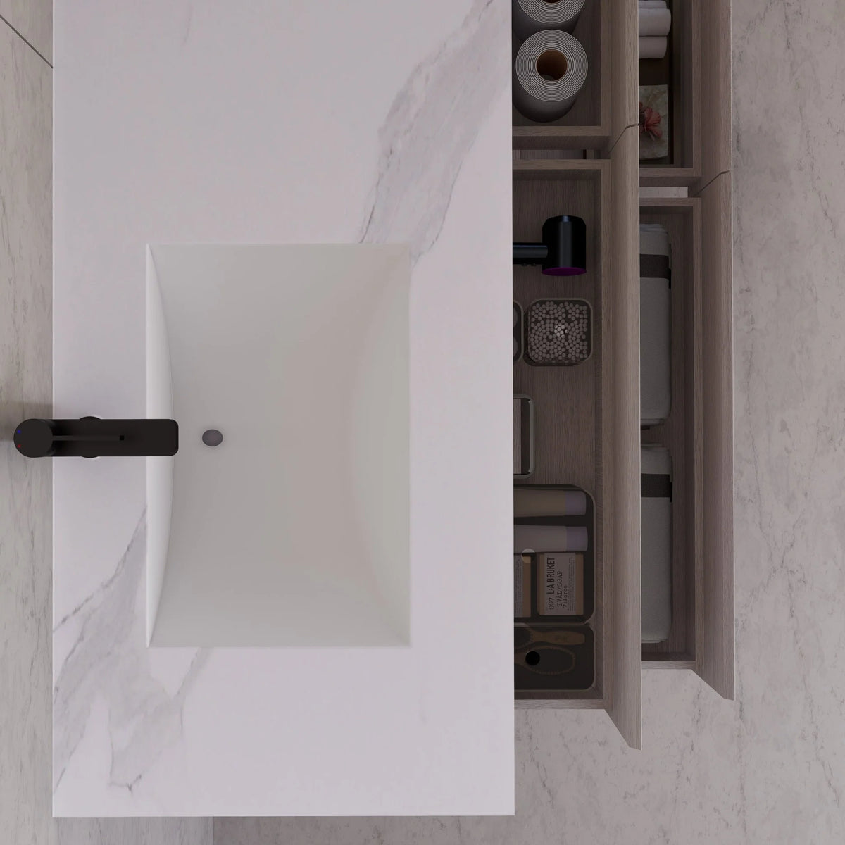 71"，60" Walnut Double Sink Sintered Stone Top with Elegant Floating Bathroom Vanity