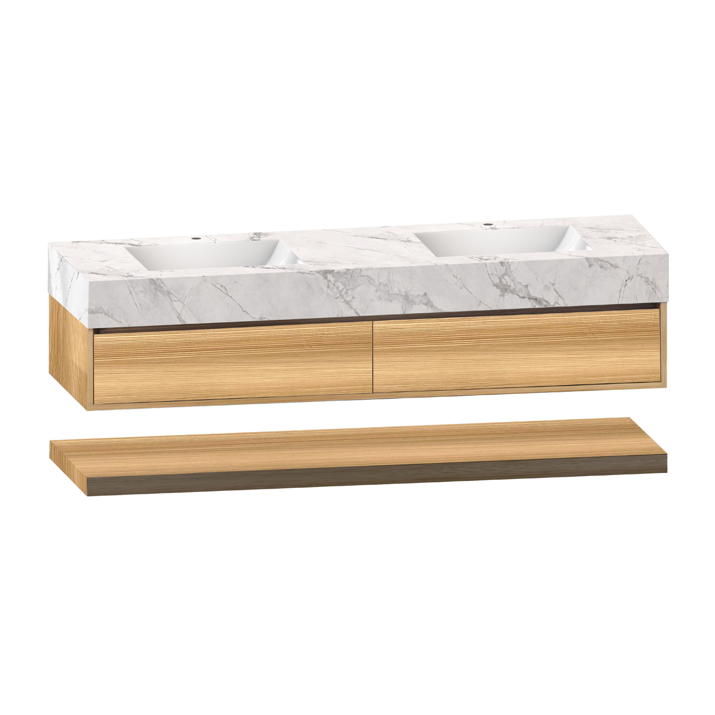 71''，60” Double Sink Stone Top with Hotel-Style Floating Bathroom Vanity