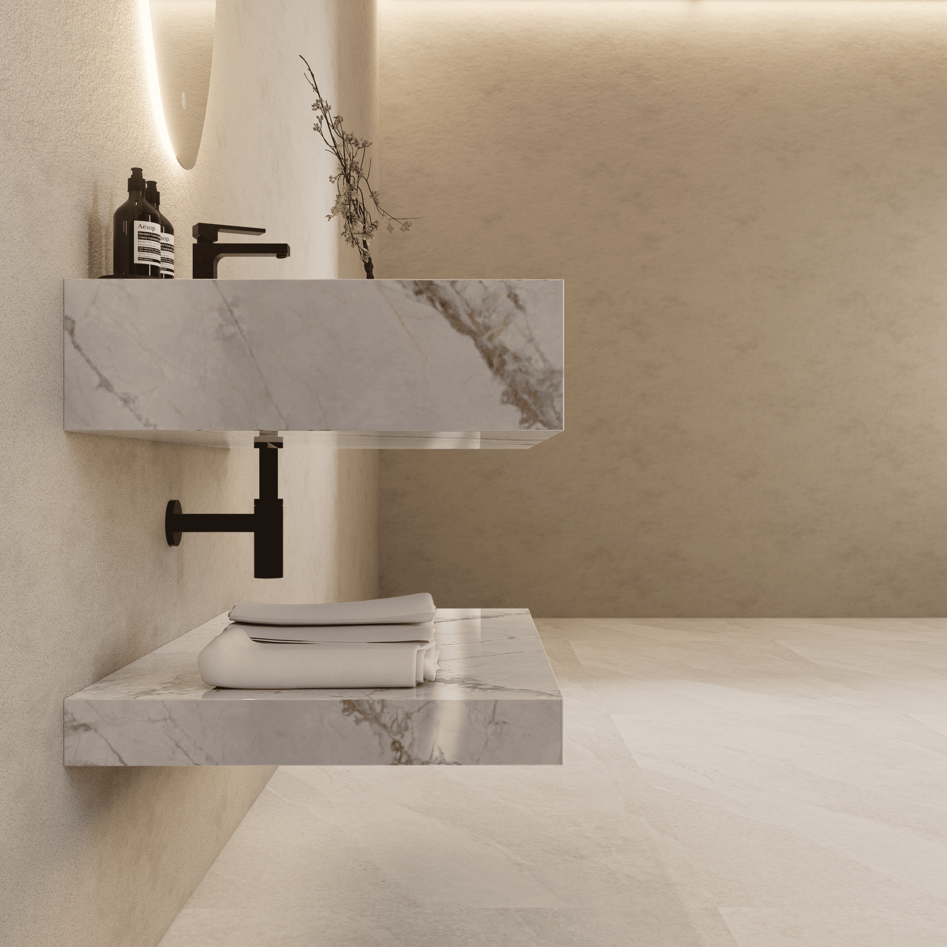 30", 40", 48" Hotel Style Ice Grey Floating Vanity – Marble - Look Stone - Vanity30" NeoNova Decor