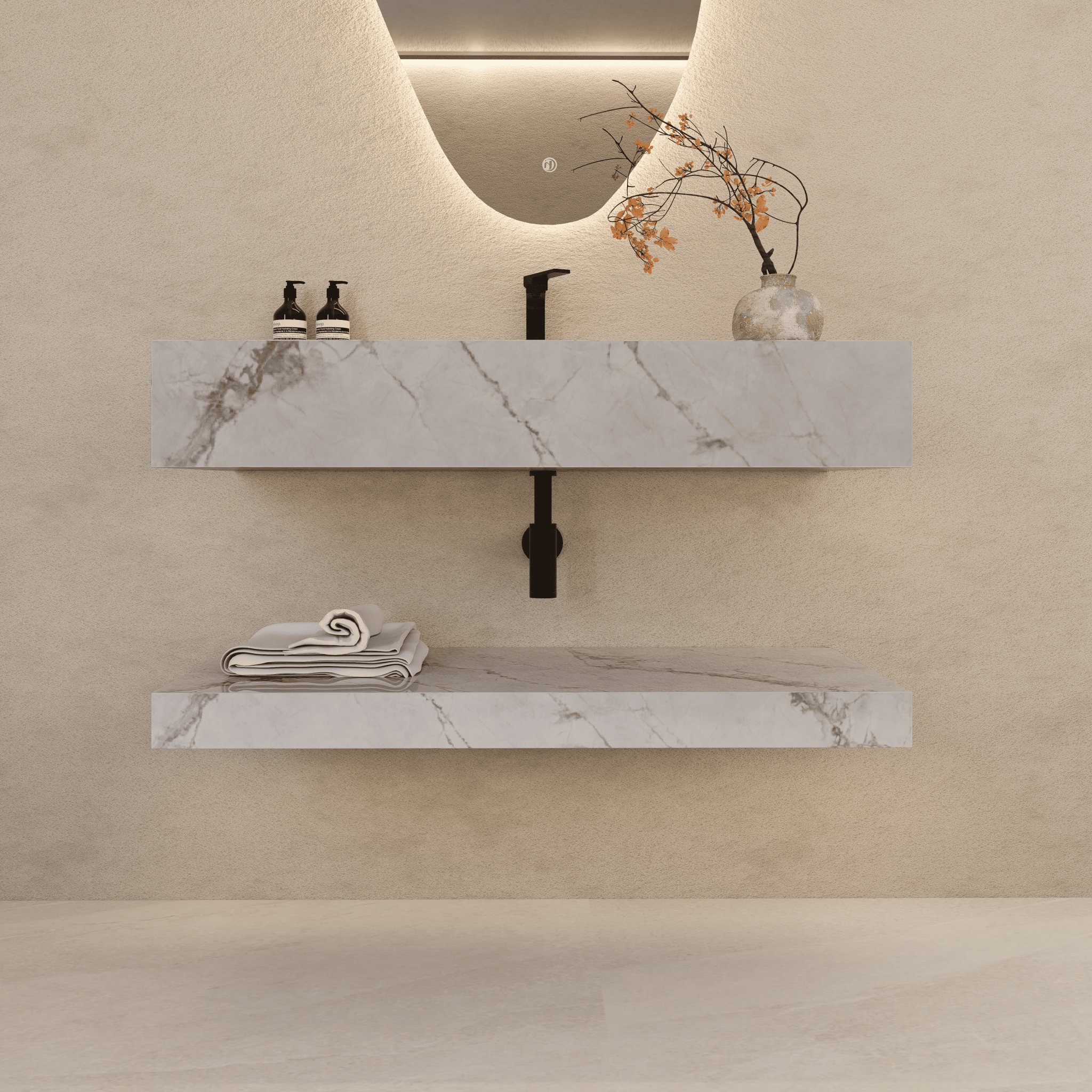 30", 40", 48" Hotel Style Ice Grey Floating Vanity – Marble - Look Stone - Vanity30" NeoNova Decor