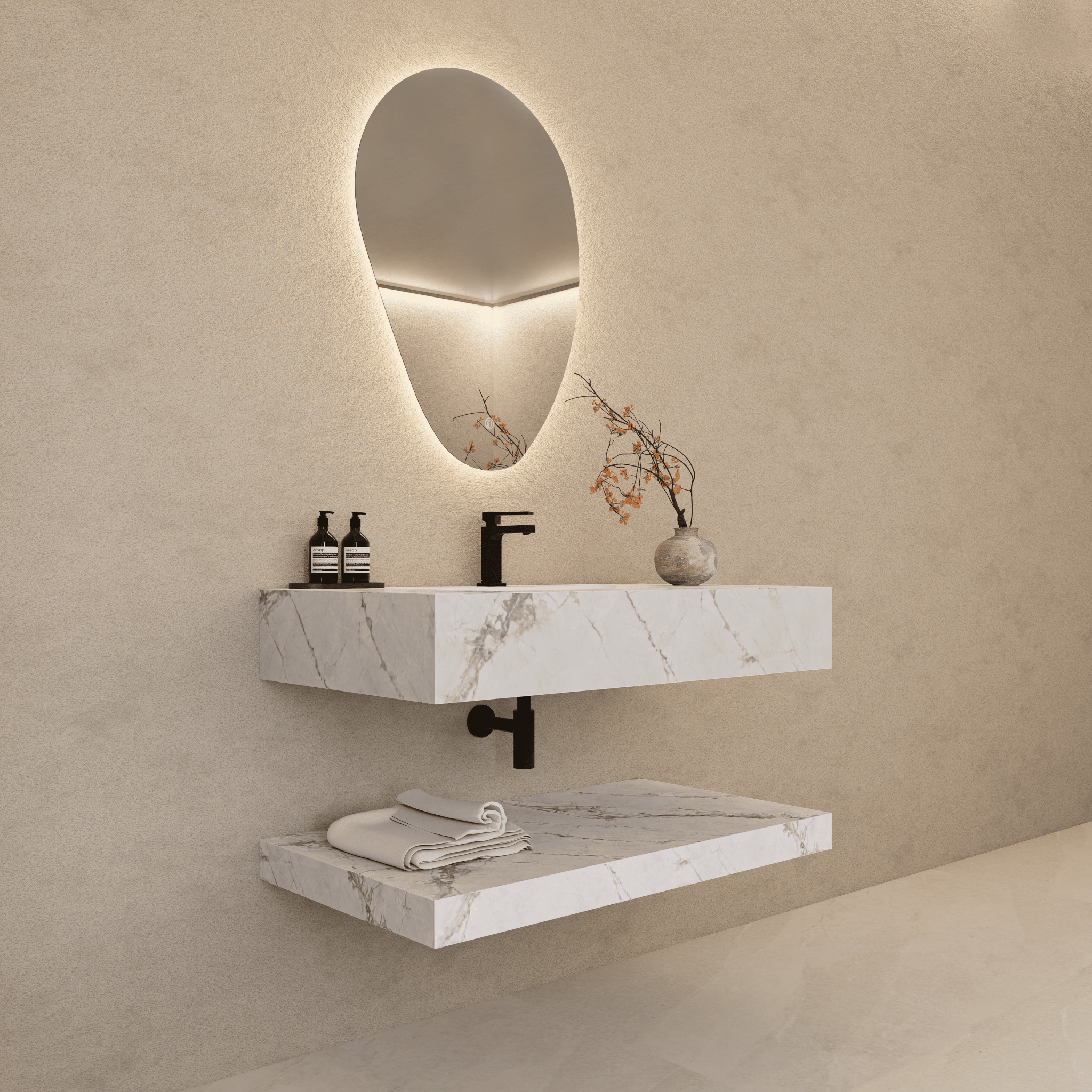 30", 40", 48" Hotel Style Ice Grey Floating Vanity – Marble - Look Stone - Vanity30" NeoNova Decor