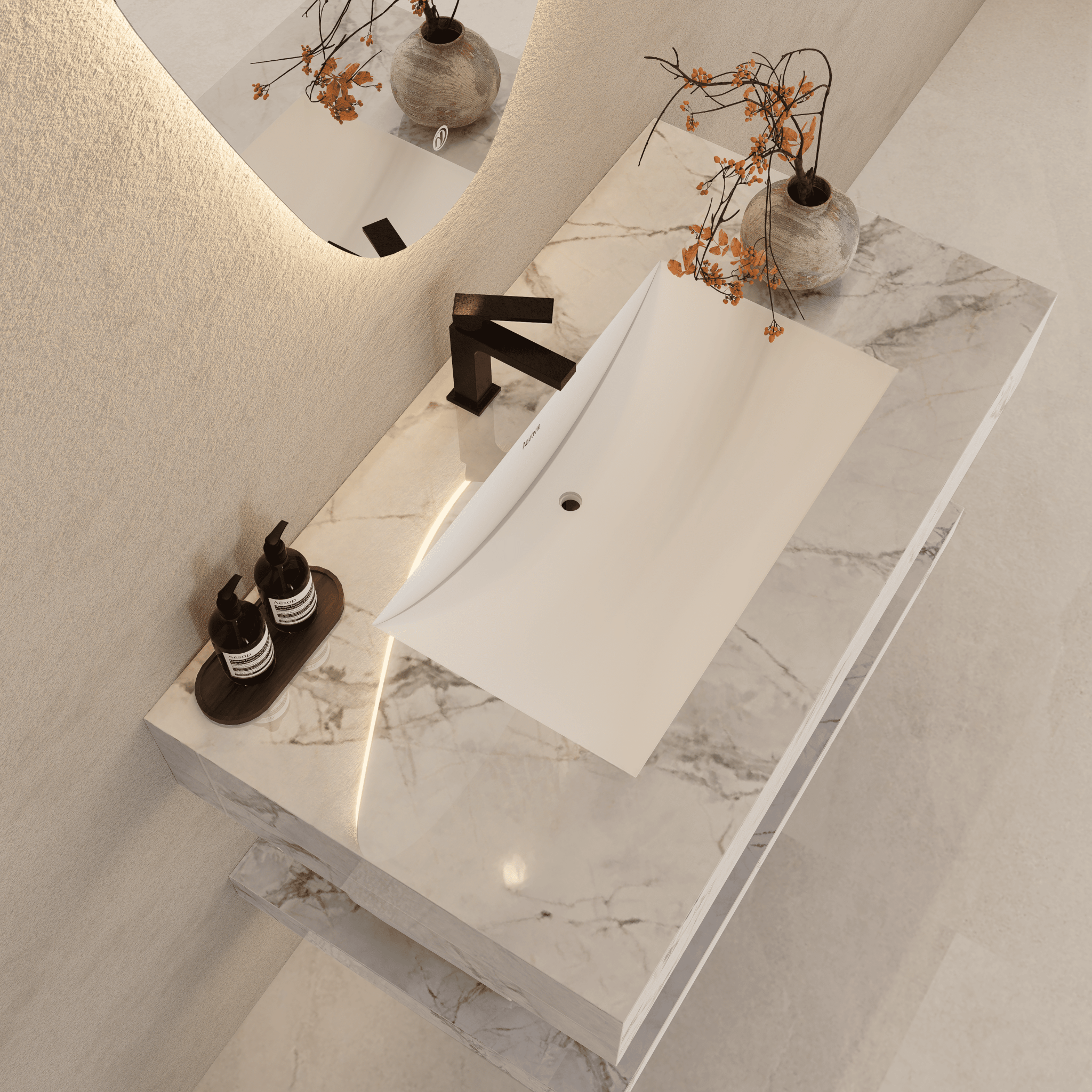 30", 40", 48" Hotel Style Ice Grey Floating Vanity – Marble - Look Stone - Vanity30" NeoNova Decor