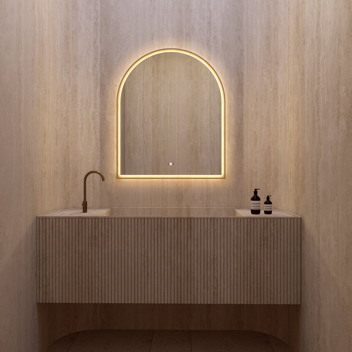30" Arched LED Mirror with Gold Metal Frame -LED MIrror30"x36"